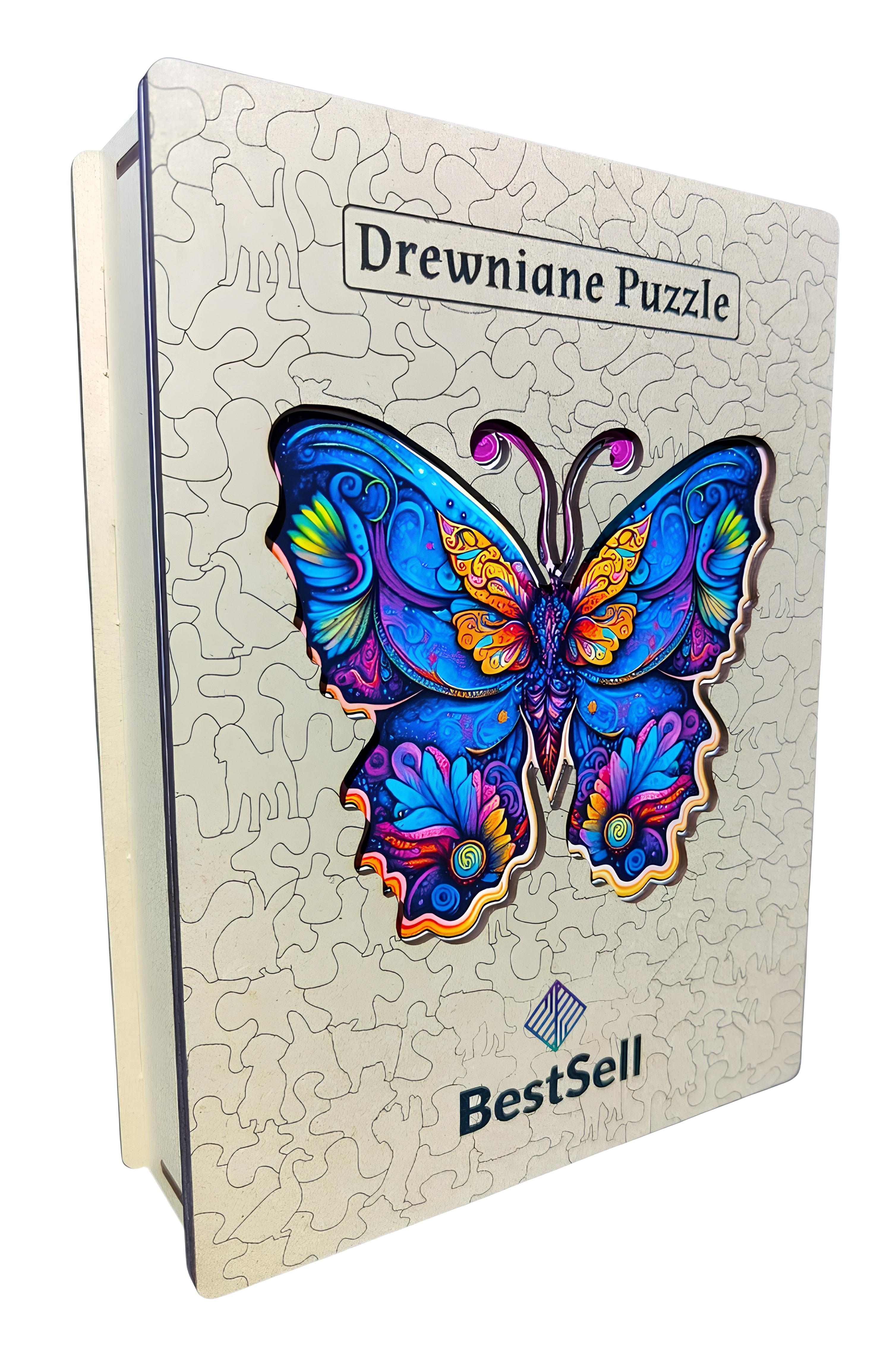 DREWNIANE PUZZLE BESTSELL NIEBIESKI MOTYL - MOTYLEK Z PUZZLI UKŁADANKA DLA DZIECI I DOROSŁYCH NA PREZENT