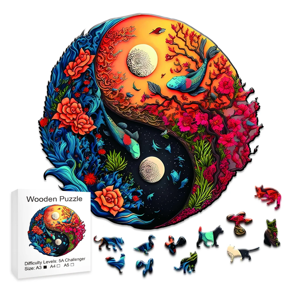 PUZZLE DREWNIANE RYBY KOI OBRAZ YIN-YANG