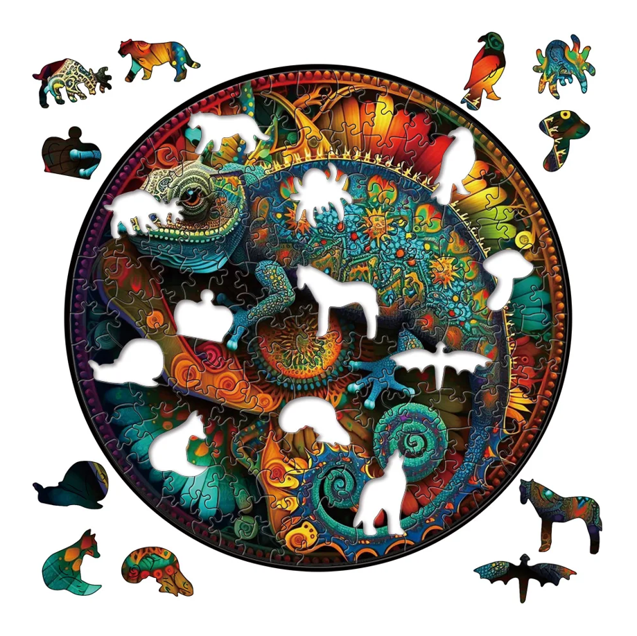 PUZZLE DREWNIANE KAMELEON W KSZTAŁCIE ZWIERZĄT UKŁADANKA 3D