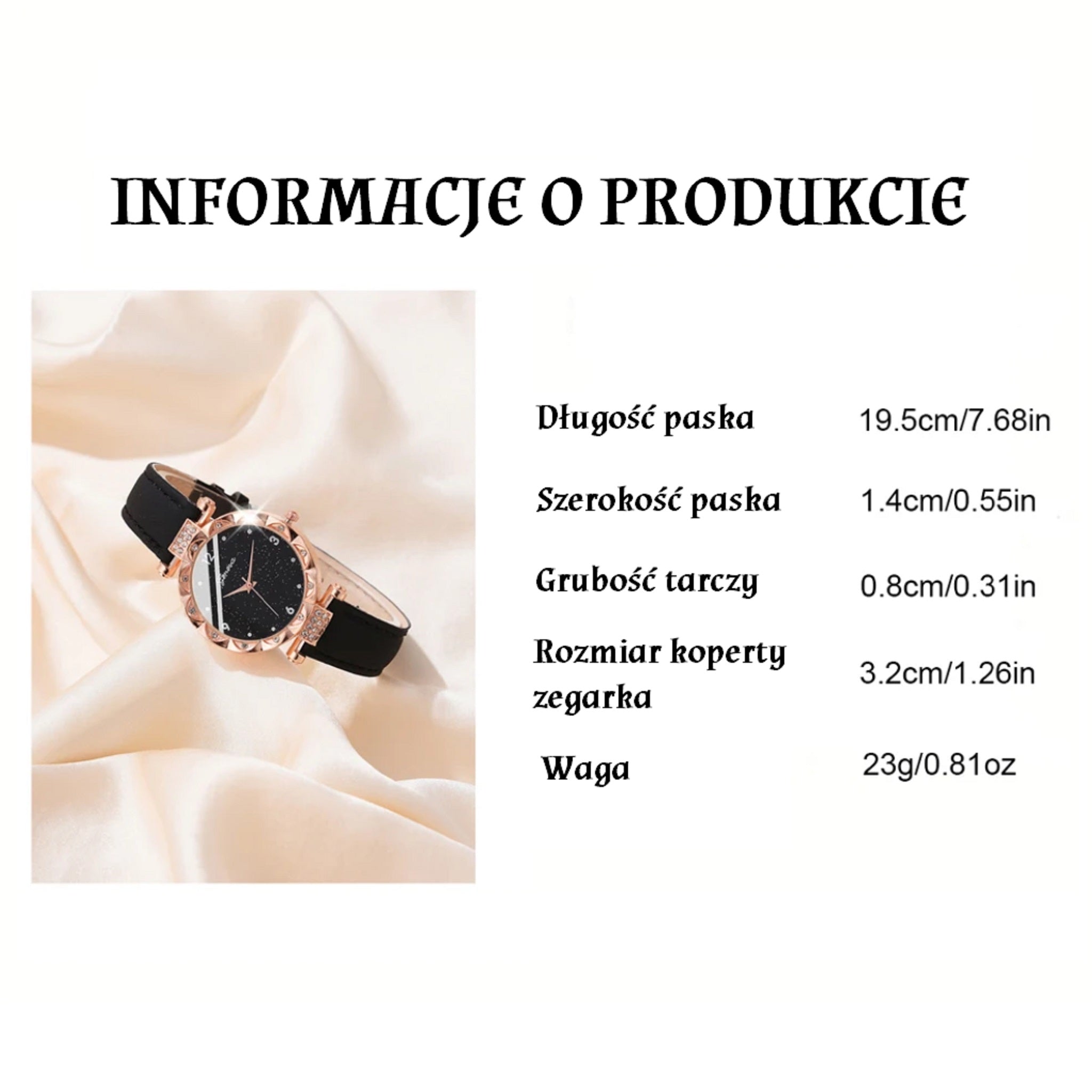 Czarny Zegarek Damski z Biżuterią