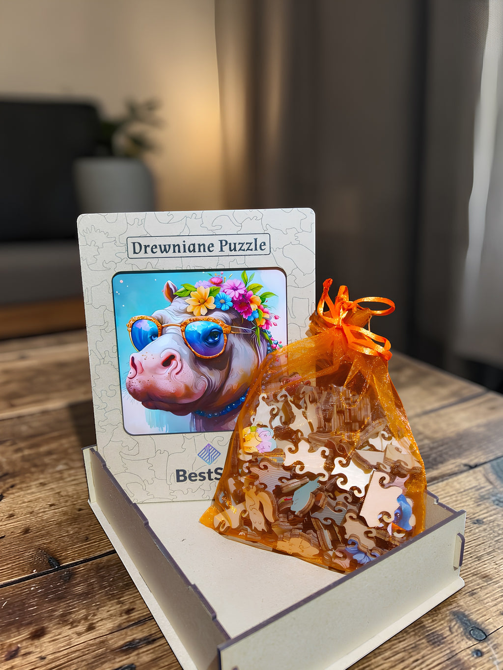 Puzzle Drewniane BestSell Hipis Hipopotam