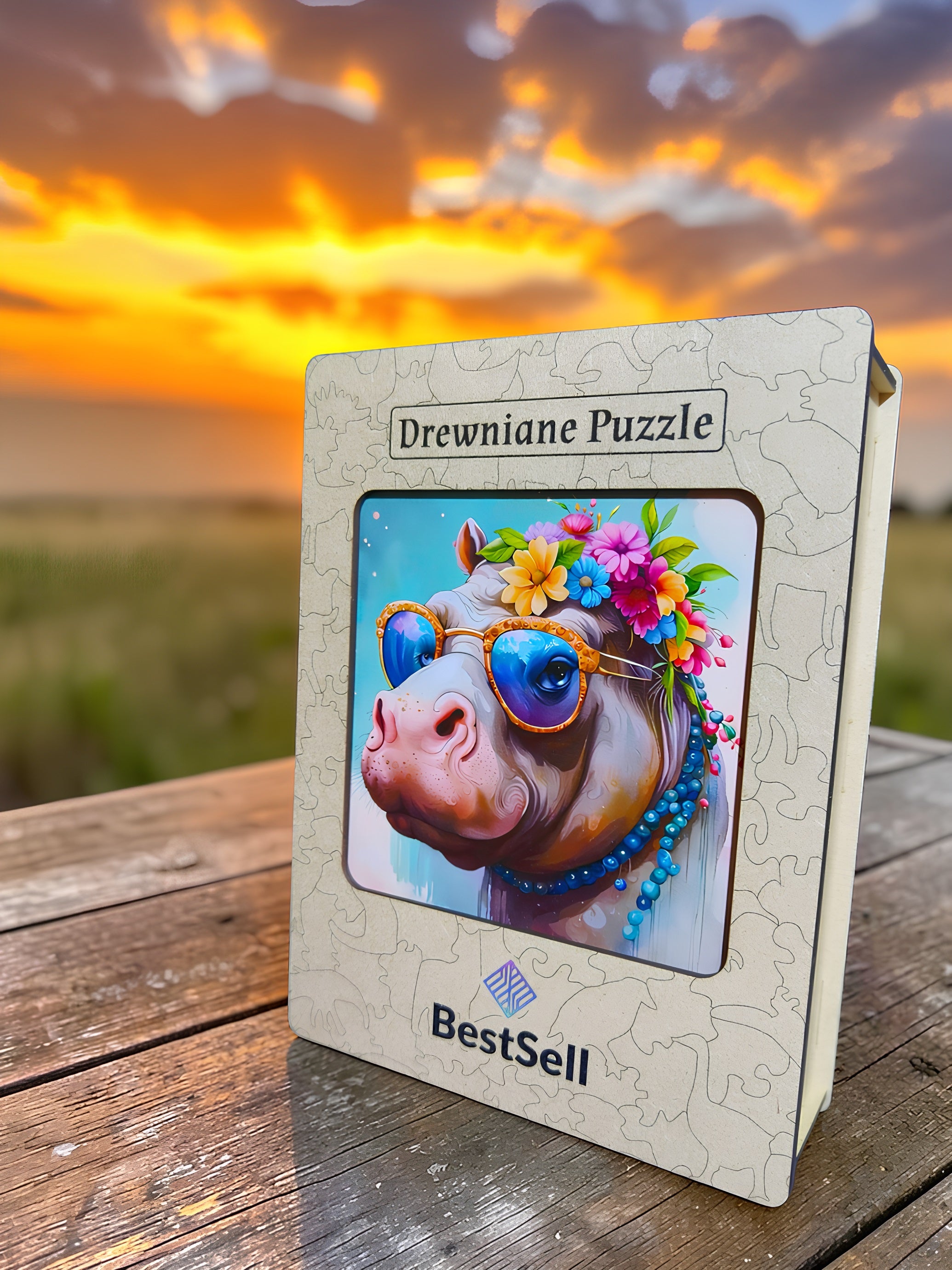 Puzzle Drewniane BestSell Hipis Hipopotam