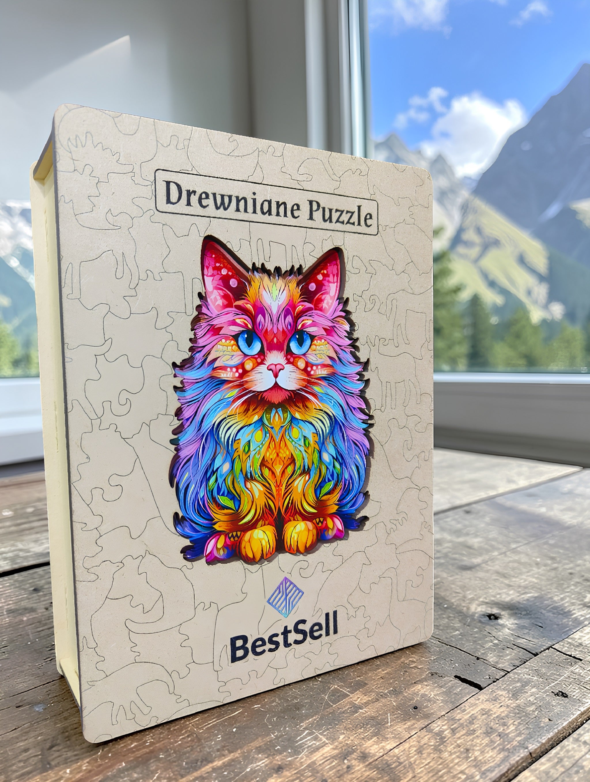 Puzzle Drewniane Kolorowy Kot