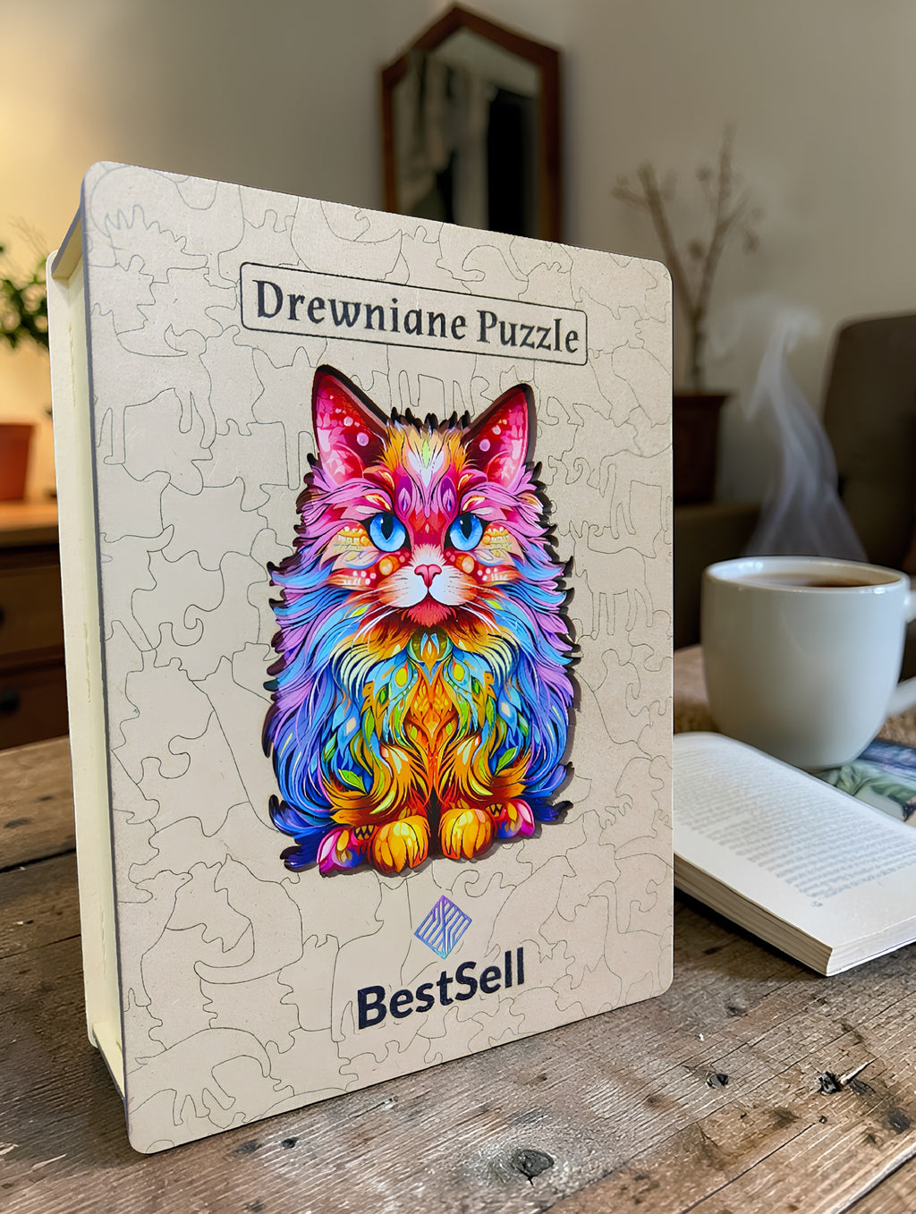 Puzzle Drewniane Kolorowy Kot