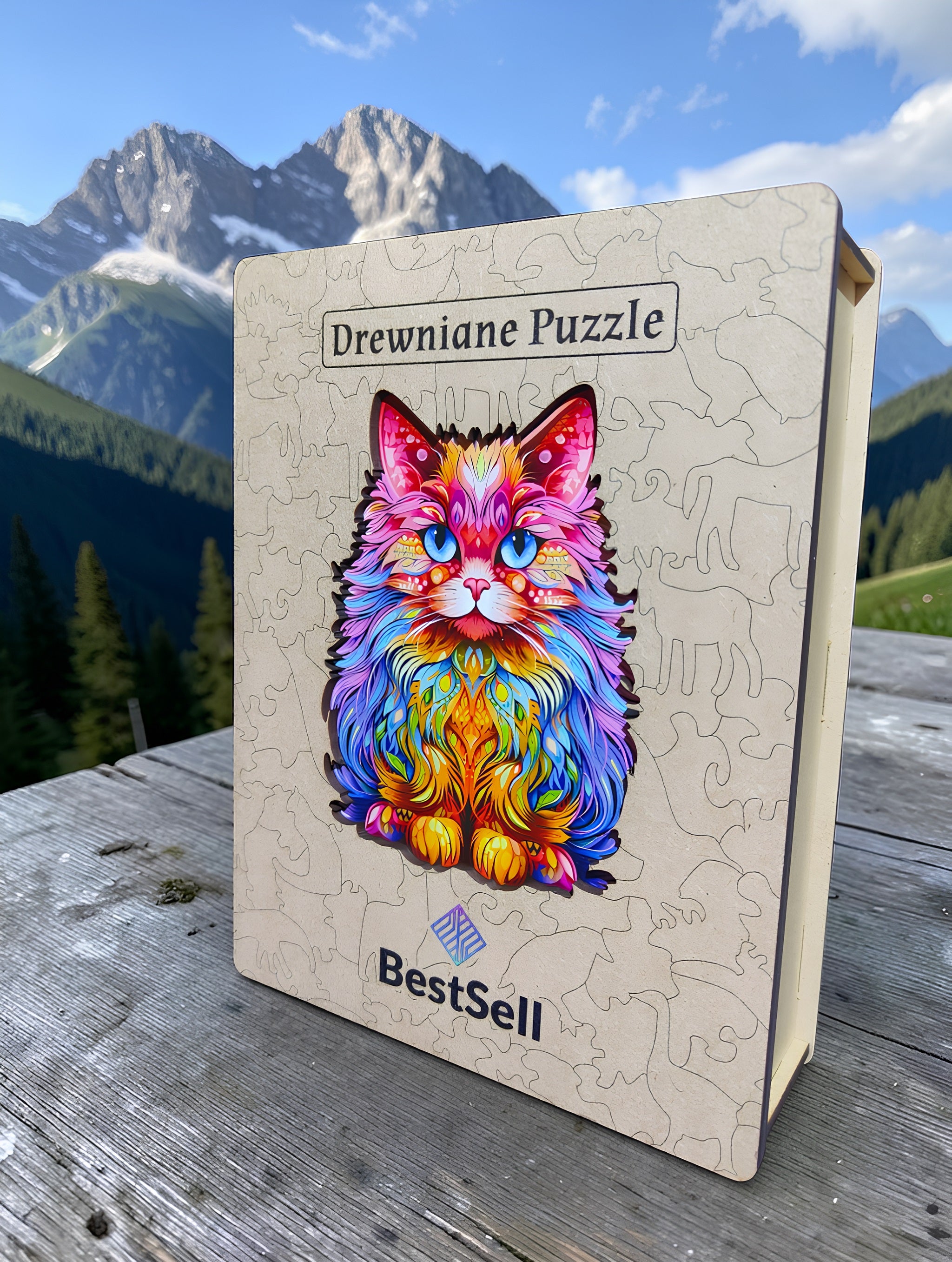 Puzzle Drewniane Kolorowy Kot