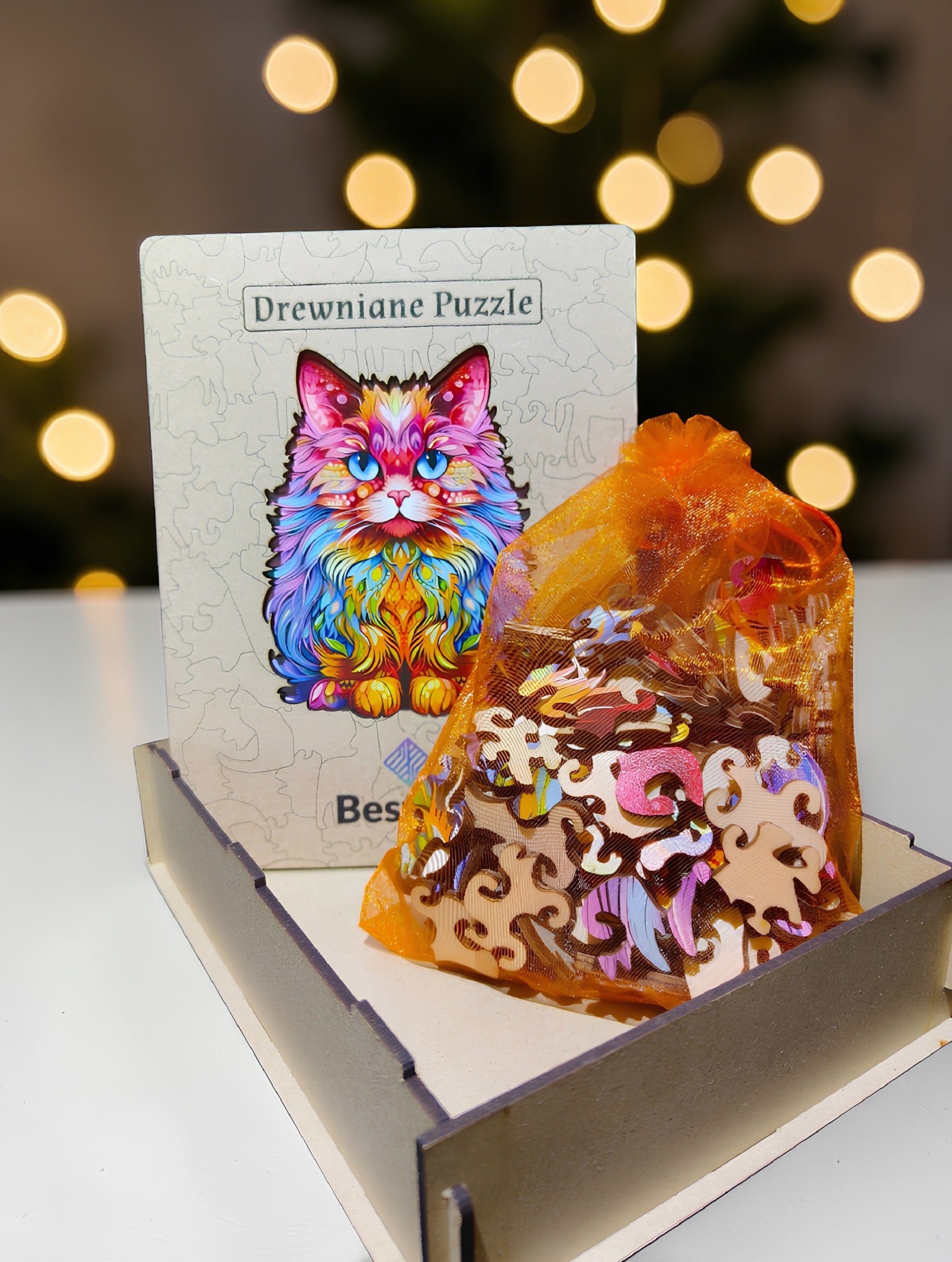 Puzzle Drewniane Kolorowy Kot