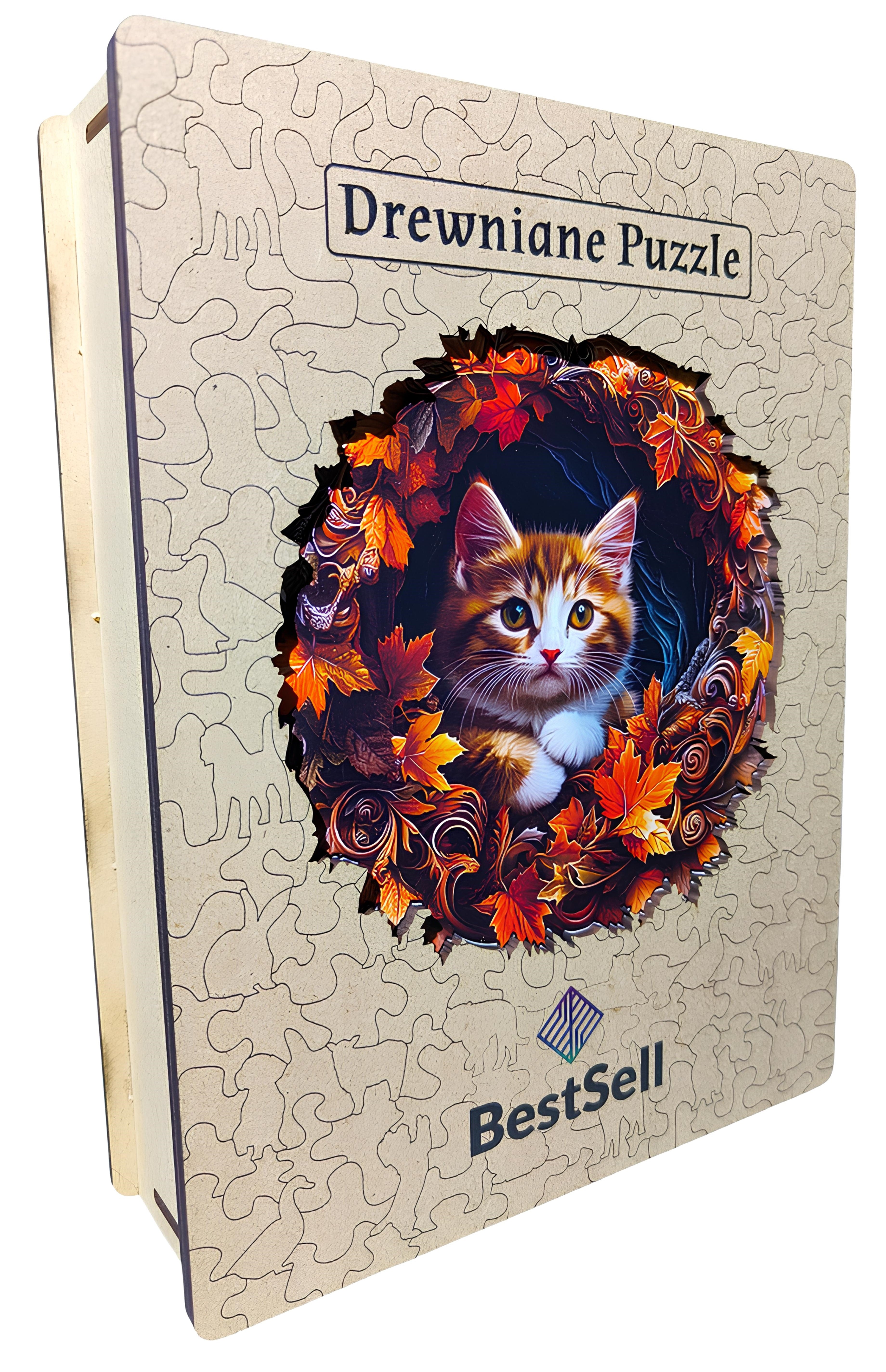 DREWNIANE PUZZLE BESTSELL UROCZY KOT KOTEK ZWIERZĘTA - UKŁADANKA PREZENT DLA DZIECKA