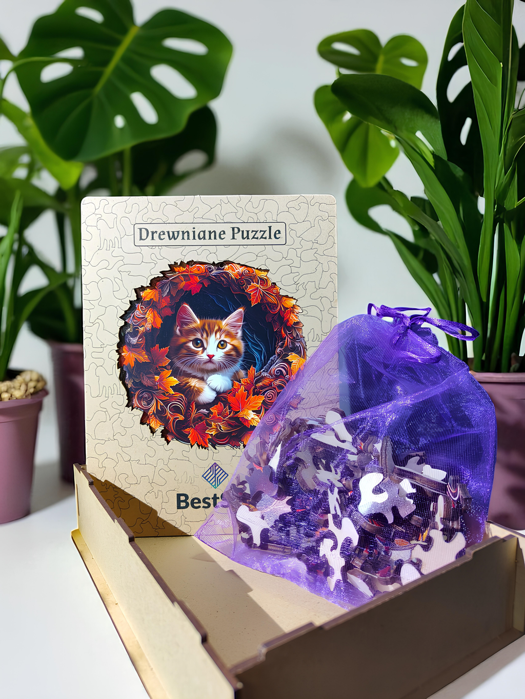 DREWNIANE PUZZLE BESTSELL UROCZY KOT KOTEK ZWIERZĘTA - UKŁADANKA PREZENT DLA DZIECKA