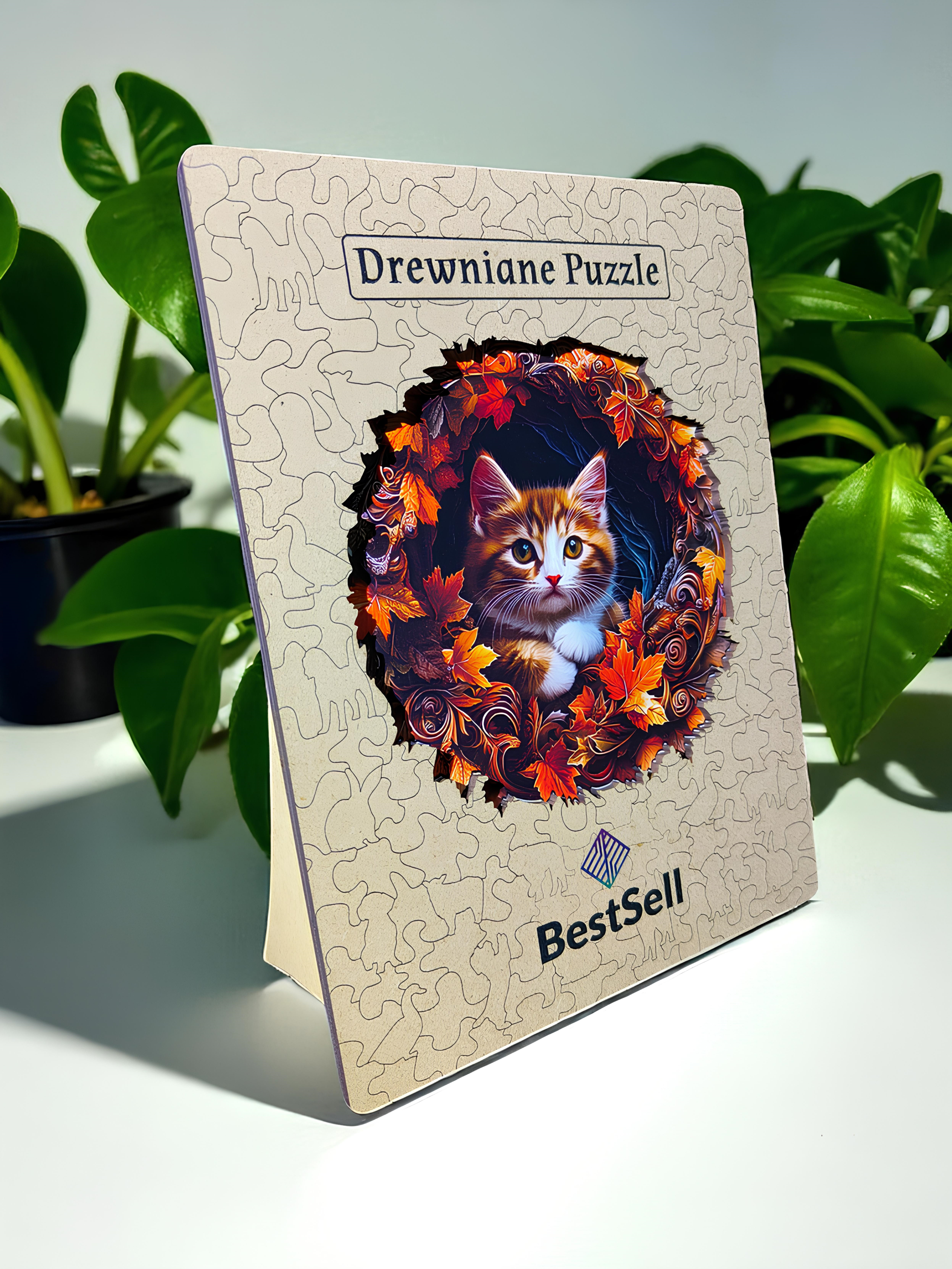 DREWNIANE PUZZLE BESTSELL UROCZY KOT KOTEK ZWIERZĘTA - UKŁADANKA PREZENT DLA DZIECKA