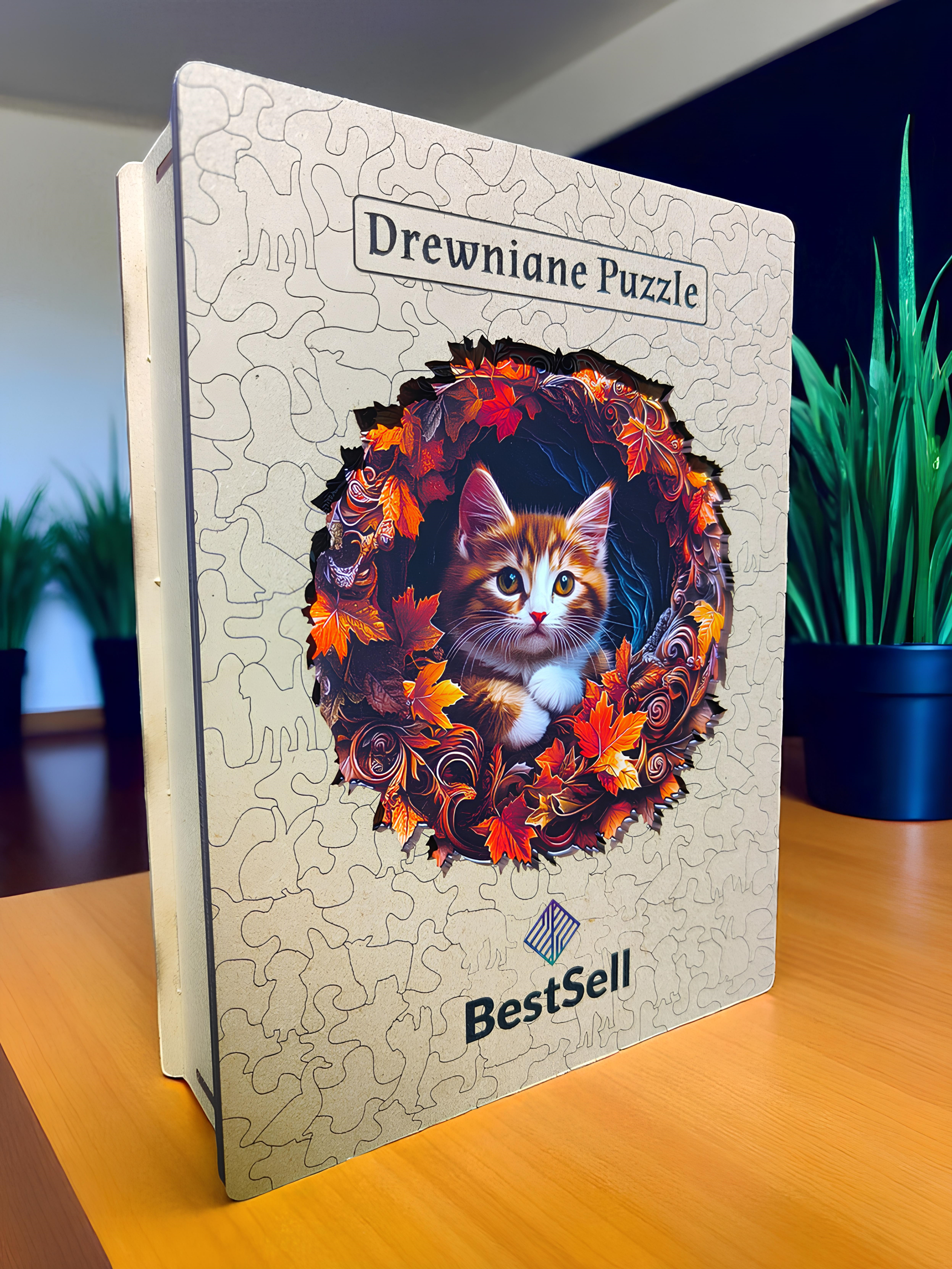 DREWNIANE PUZZLE BESTSELL UROCZY KOT KOTEK ZWIERZĘTA - UKŁADANKA PREZENT DLA DZIECKA
