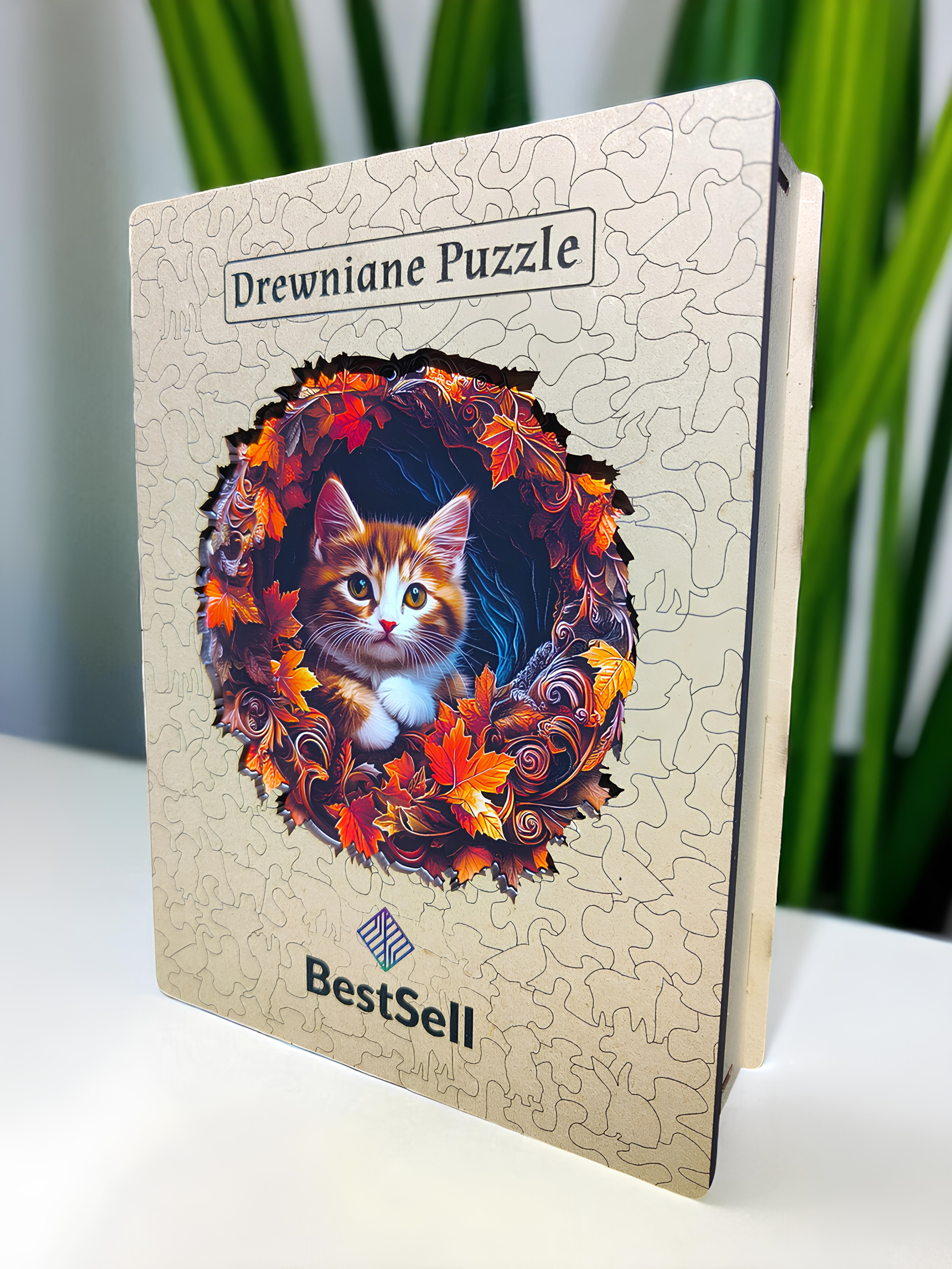 DREWNIANE PUZZLE BESTSELL UROCZY KOT KOTEK ZWIERZĘTA - UKŁADANKA PREZENT DLA DZIECKA