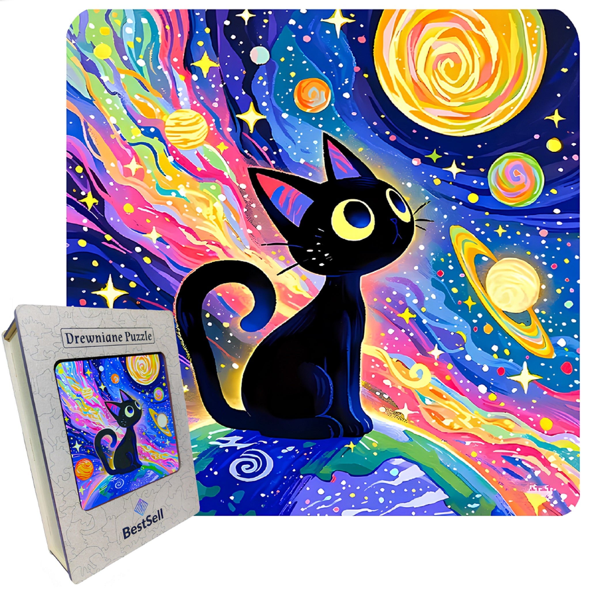 Puzzle Drewniane Kot w Kosmosie
