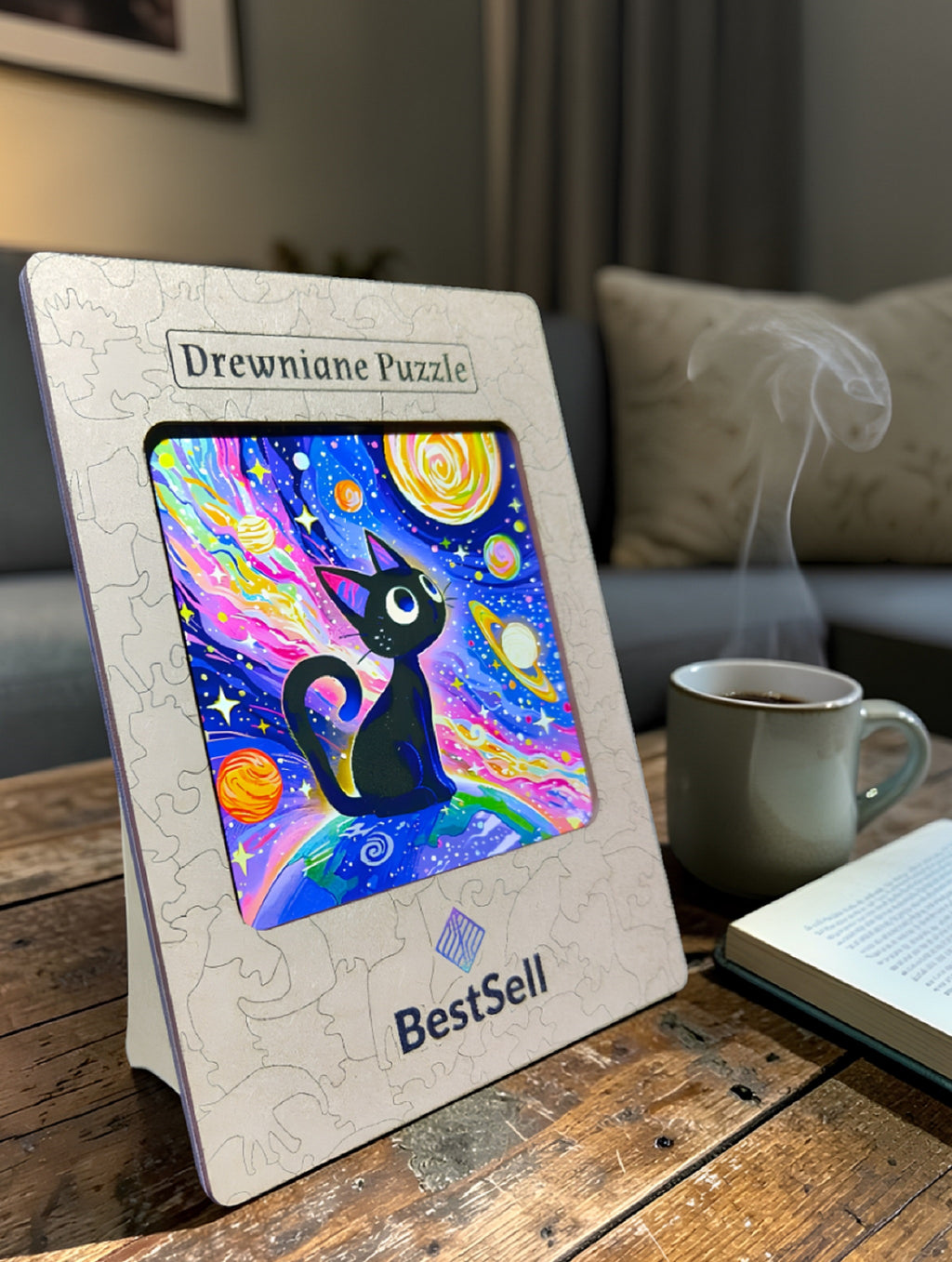 Puzzle Drewniane Kot w Kosmosie