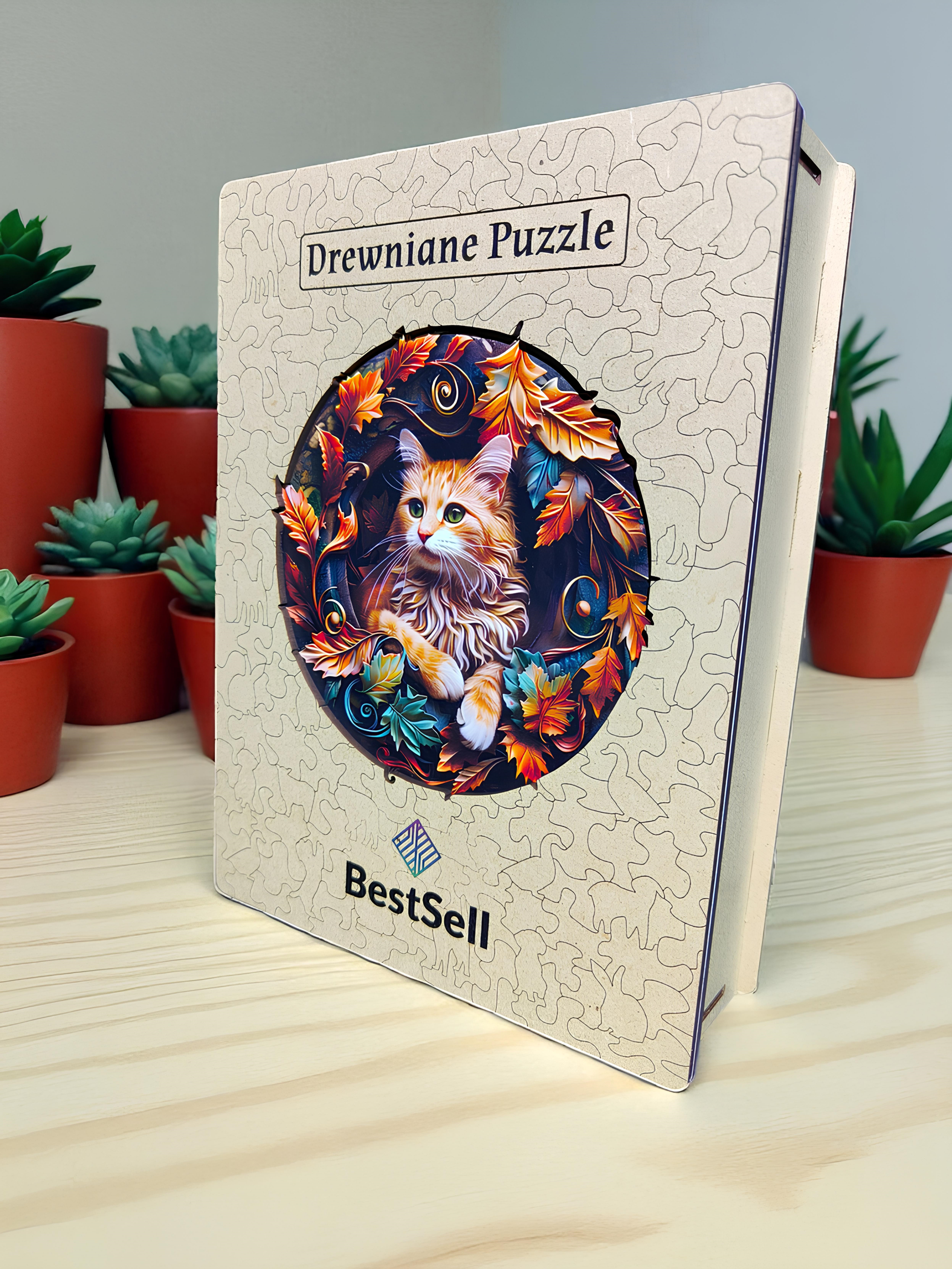 DREWNIANE PUZZLE BESTSELL ZAMYŚLONY KOT - UKŁADANKA PUZZLE W KSZTAŁCIE ZWIERZĄT DLA DZIECI I DOROSŁYCH