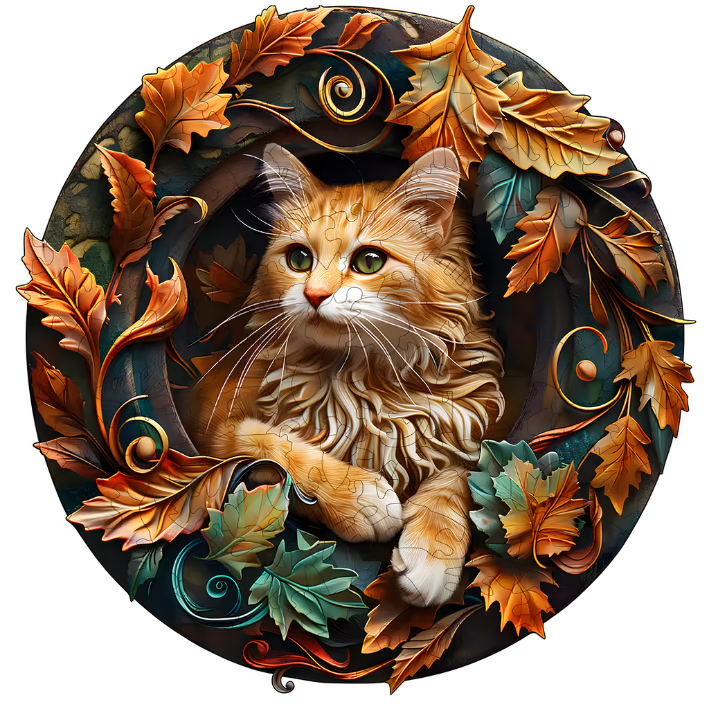 Puzzle Drewniane Jesienny Kot