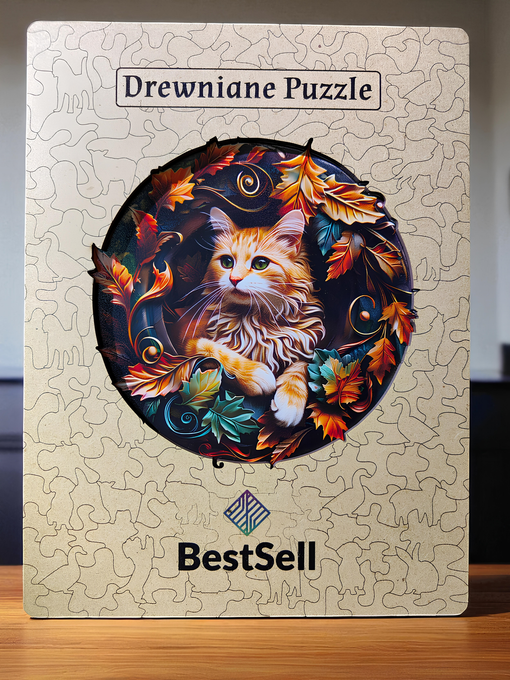 DREWNIANE PUZZLE BESTSELL ZAMYŚLONY KOT - UKŁADANKA PUZZLE W KSZTAŁCIE ZWIERZĄT DLA DZIECI I DOROSŁYCH