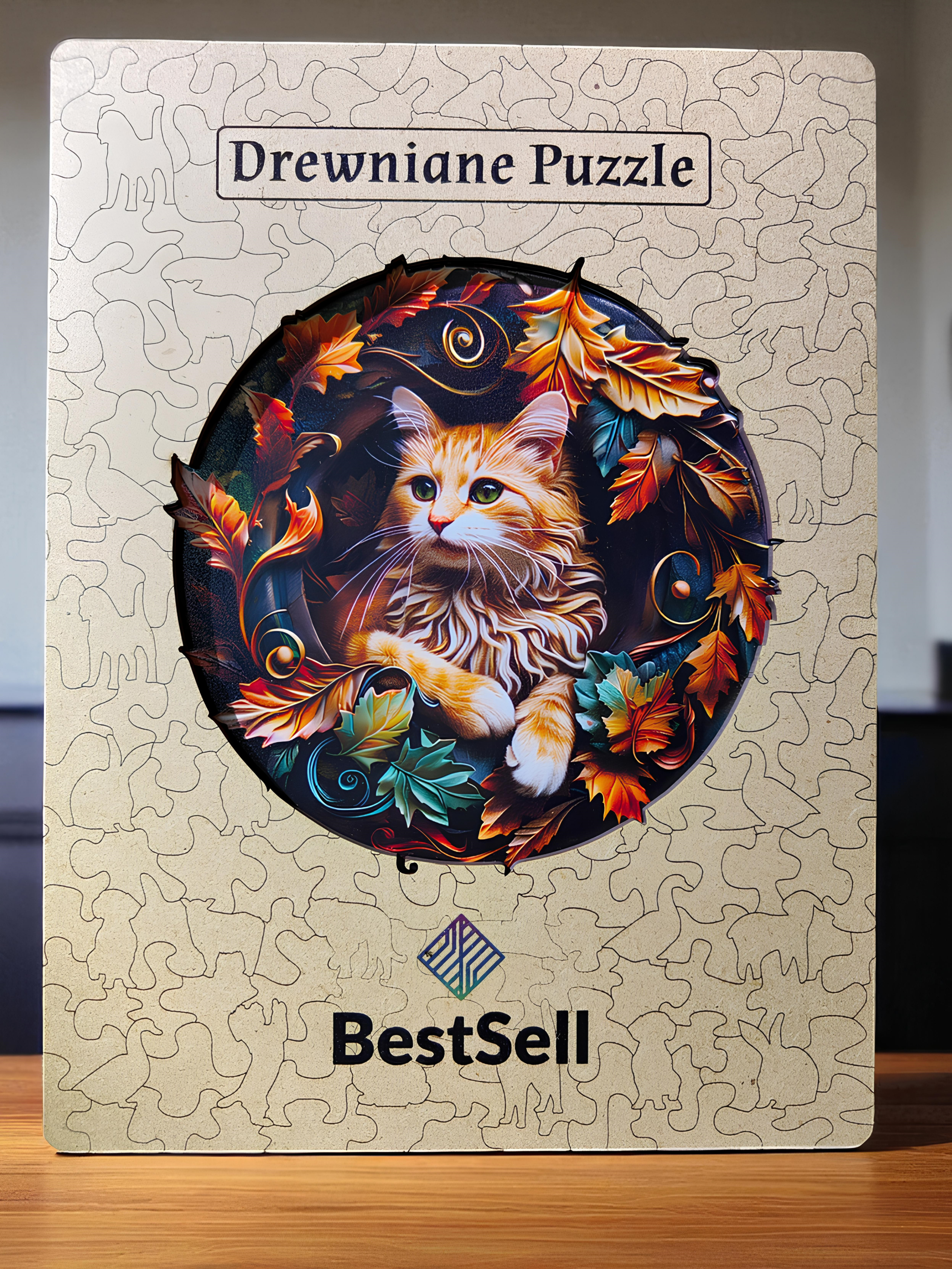DREWNIANE PUZZLE BESTSELL ZAMYŚLONY KOT - UKŁADANKA PUZZLE W KSZTAŁCIE ZWIERZĄT DLA DZIECI I DOROSŁYCH