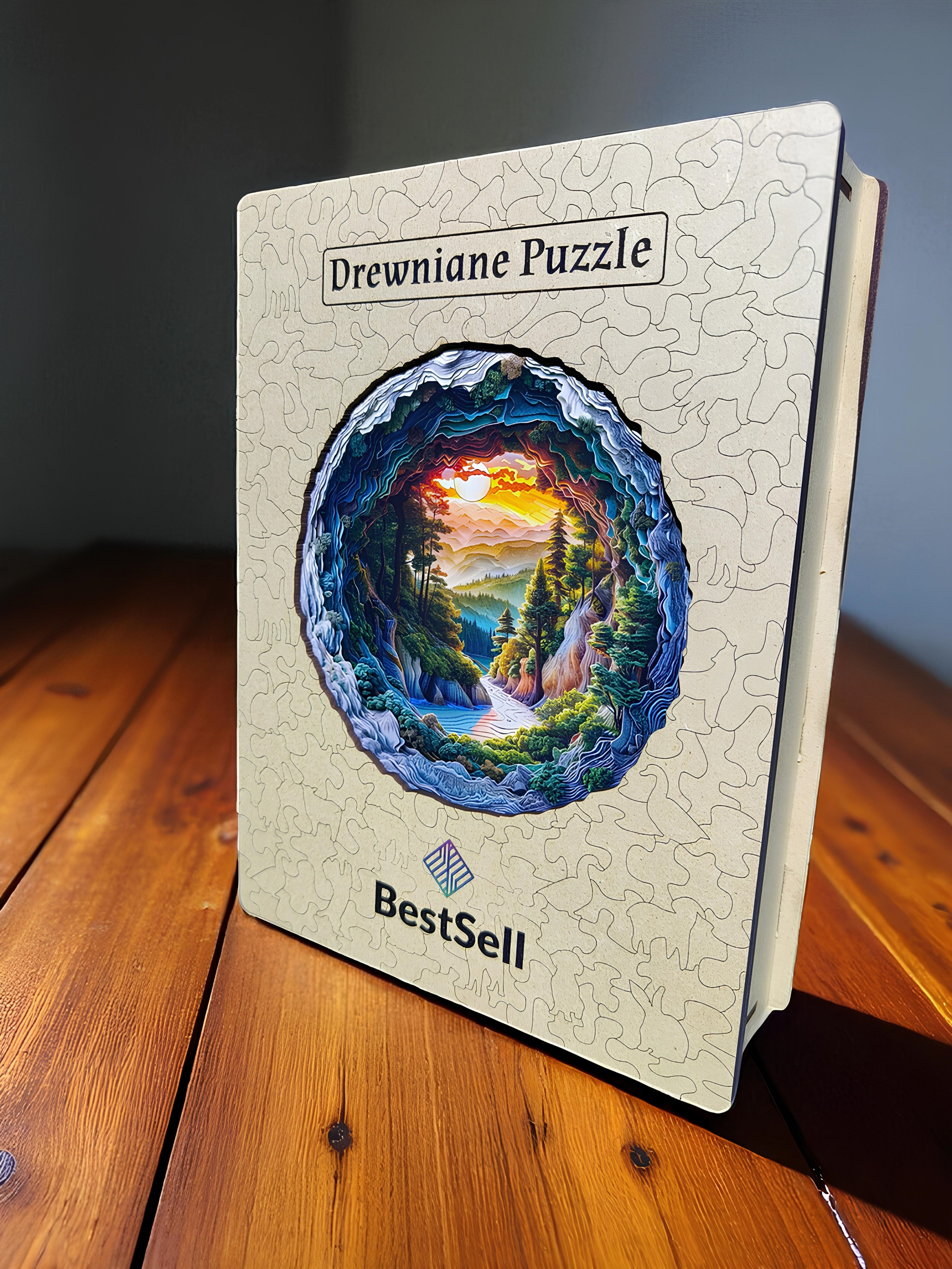 Puzzle Drewniane Krajobraz o Zachodzie Słońca