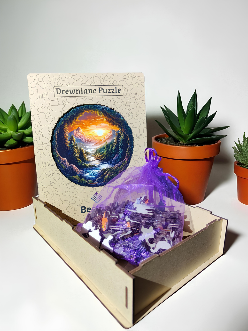 PUZZLE DREWNIANE KRAJOBRAZ - LAS, GÓRY, STRUMIEŃ, UKŁADANKA ZWIERZĘTA DLA DZIECI I DOROSŁYCH + DREWNIANE PUDEŁKO