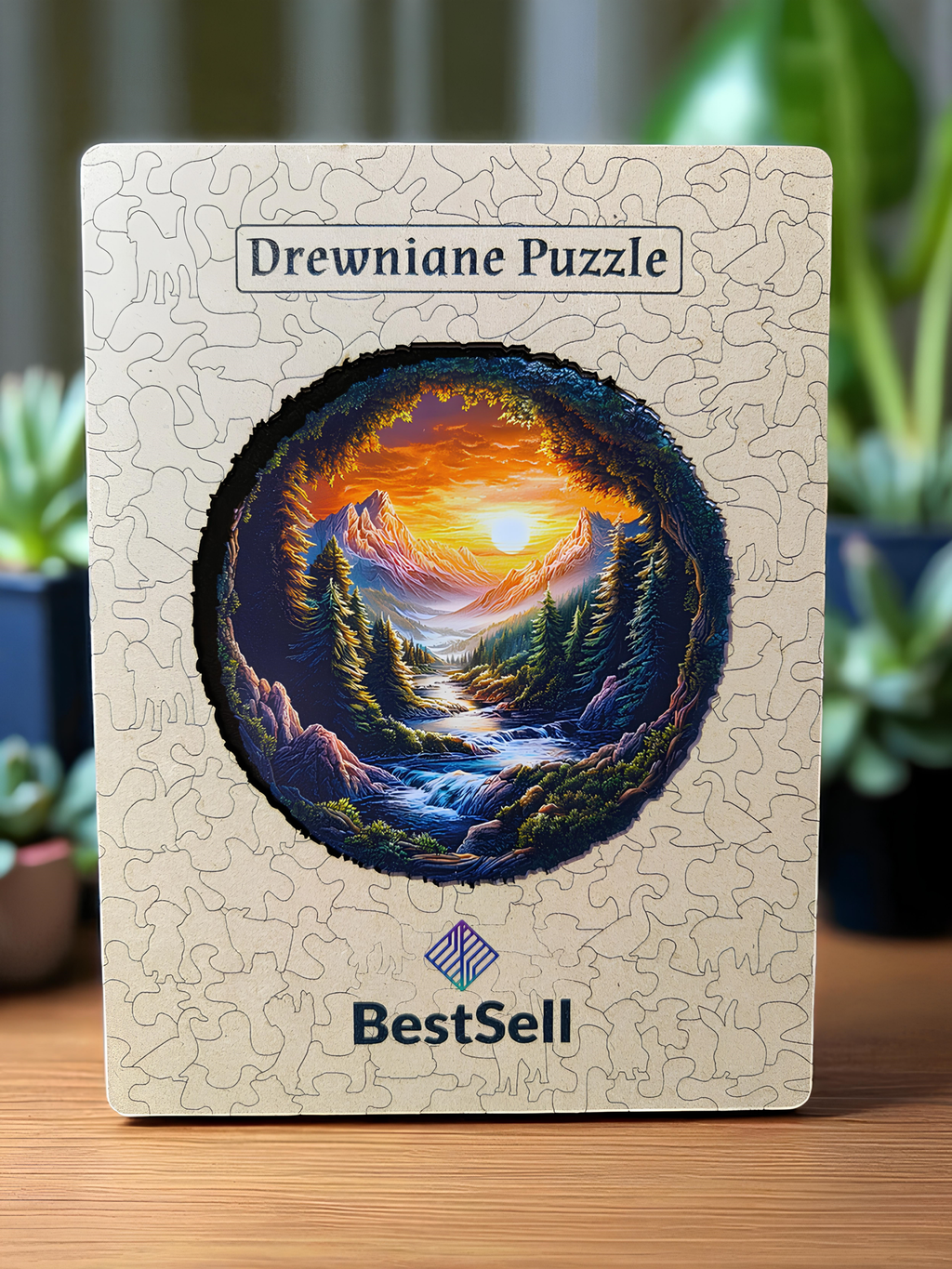 PUZZLE DREWNIANE KRAJOBRAZ - LAS, GÓRY, STRUMIEŃ, UKŁADANKA ZWIERZĘTA DLA DZIECI I DOROSŁYCH + DREWNIANE PUDEŁKO