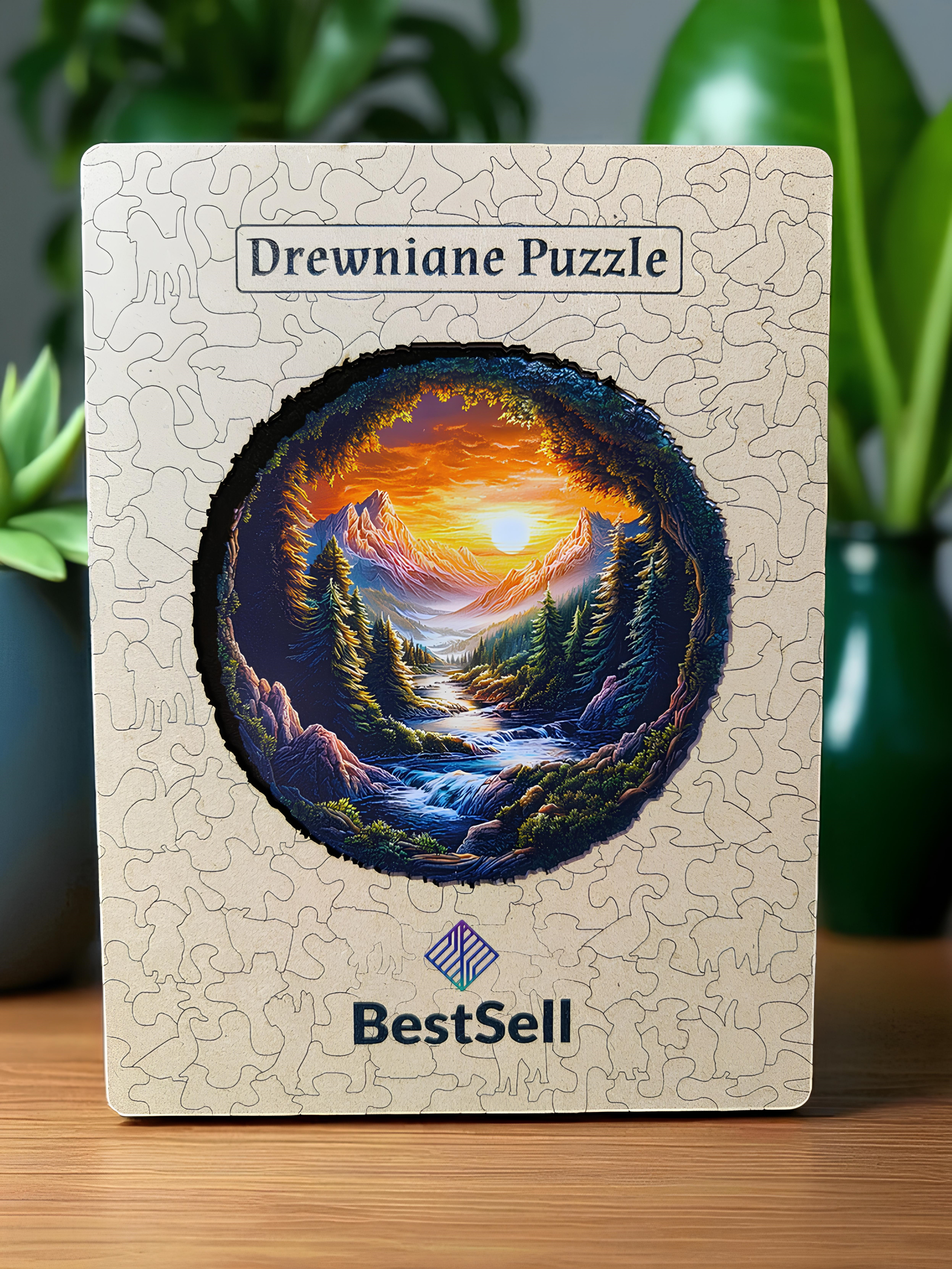 PUZZLE DREWNIANE KRAJOBRAZ - LAS, GÓRY, STRUMIEŃ, UKŁADANKA ZWIERZĘTA DLA DZIECI I DOROSŁYCH + DREWNIANE PUDEŁKO