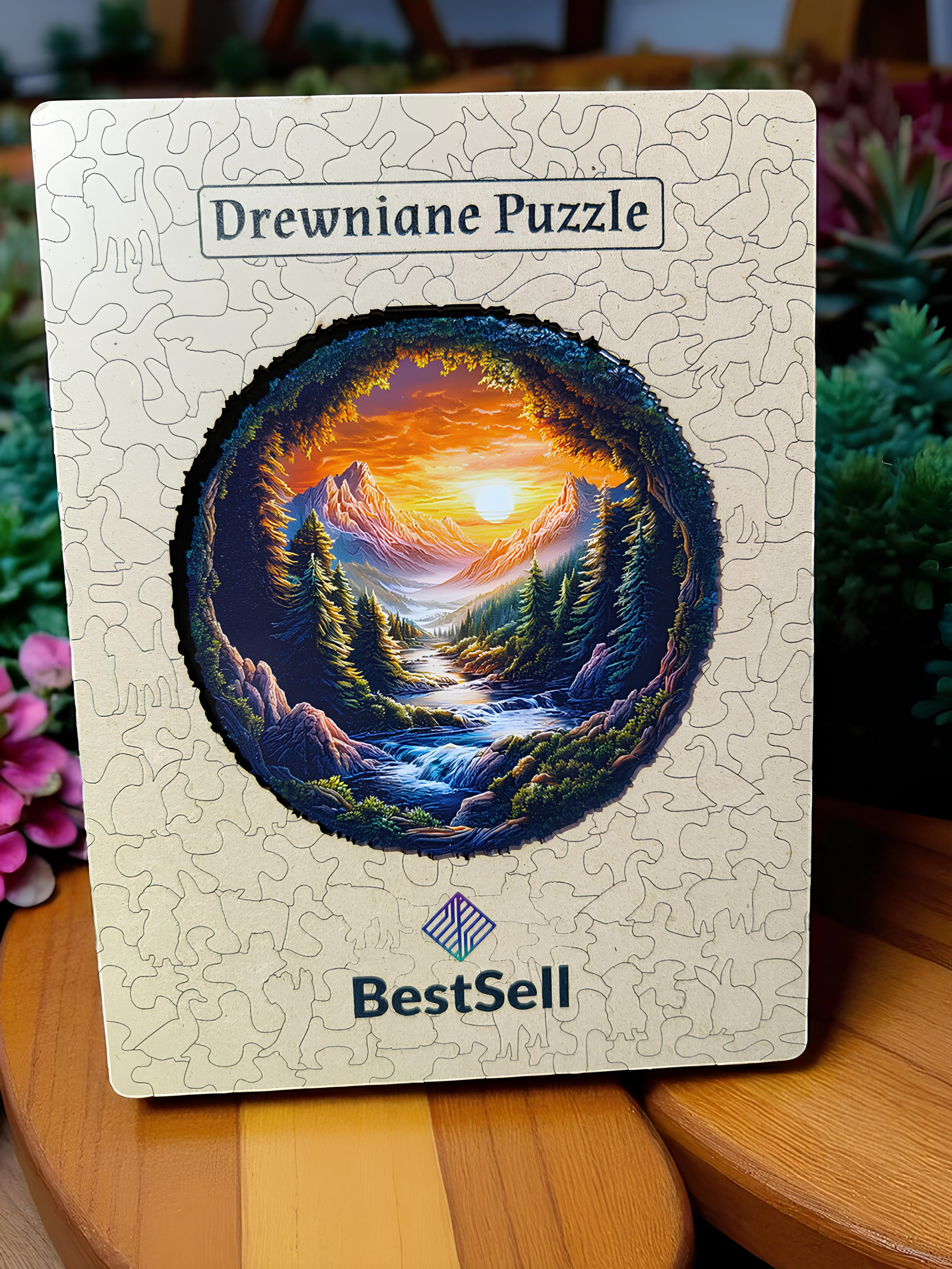 PUZZLE DREWNIANE KRAJOBRAZ - LAS, GÓRY, STRUMIEŃ, UKŁADANKA ZWIERZĘTA DLA DZIECI I DOROSŁYCH + DREWNIANE PUDEŁKO