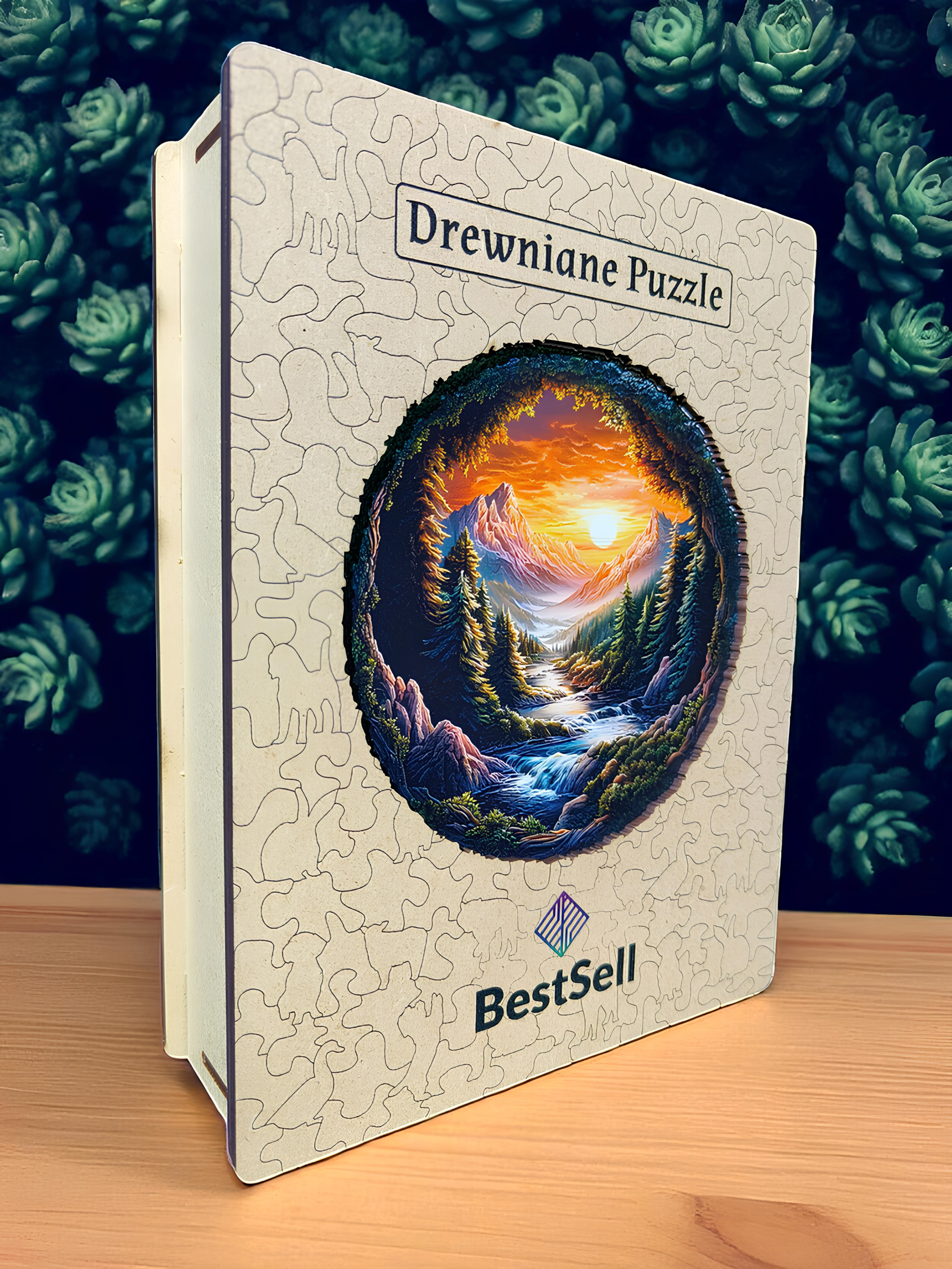 PUZZLE DREWNIANE KRAJOBRAZ - LAS, GÓRY, STRUMIEŃ, UKŁADANKA ZWIERZĘTA DLA DZIECI I DOROSŁYCH + DREWNIANE PUDEŁKO