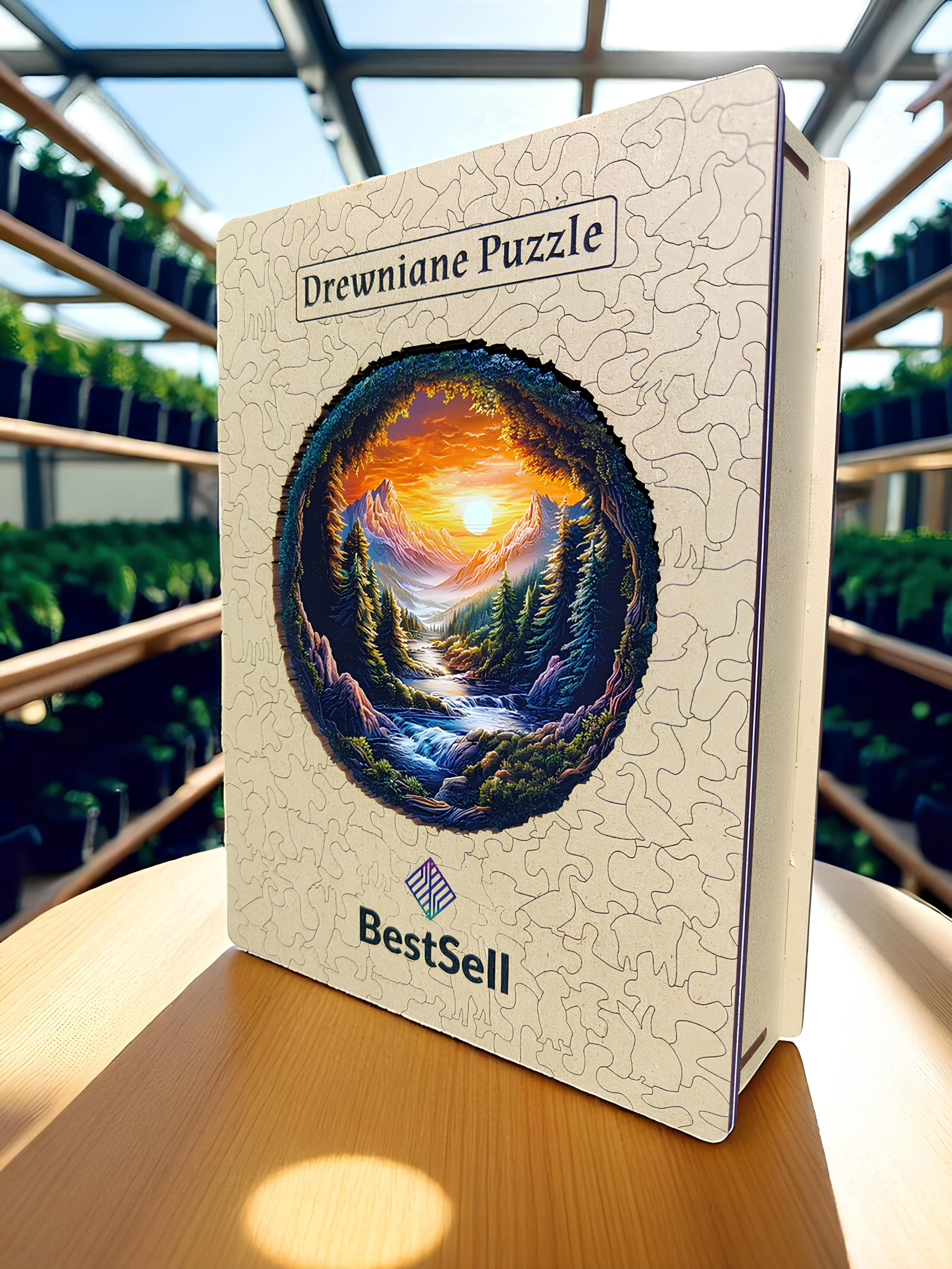 PUZZLE DREWNIANE KRAJOBRAZ - LAS, GÓRY, STRUMIEŃ, UKŁADANKA ZWIERZĘTA DLA DZIECI I DOROSŁYCH + DREWNIANE PUDEŁKO