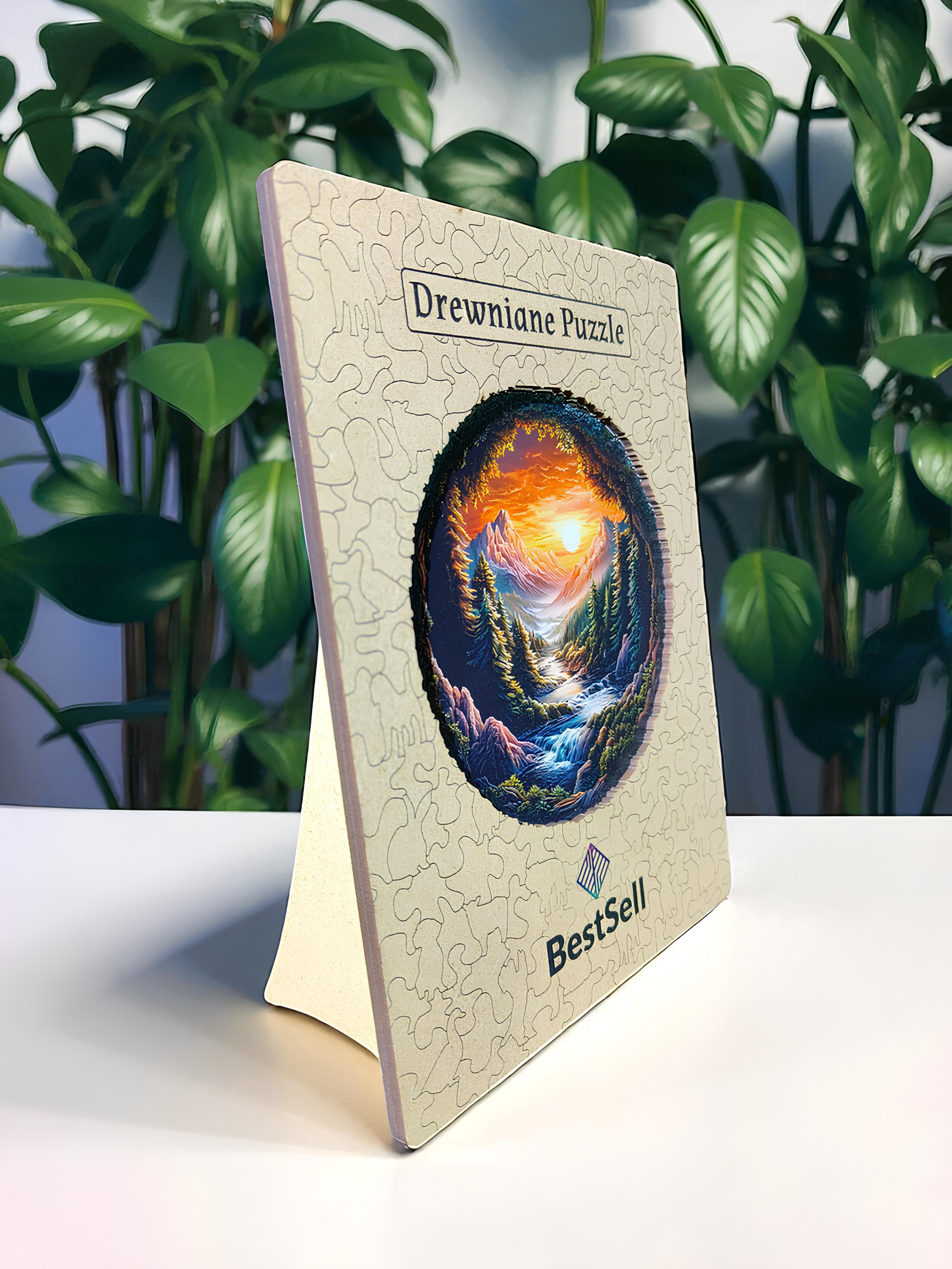 PUZZLE DREWNIANE KRAJOBRAZ - LAS, GÓRY, STRUMIEŃ, UKŁADANKA ZWIERZĘTA DLA DZIECI I DOROSŁYCH + DREWNIANE PUDEŁKO