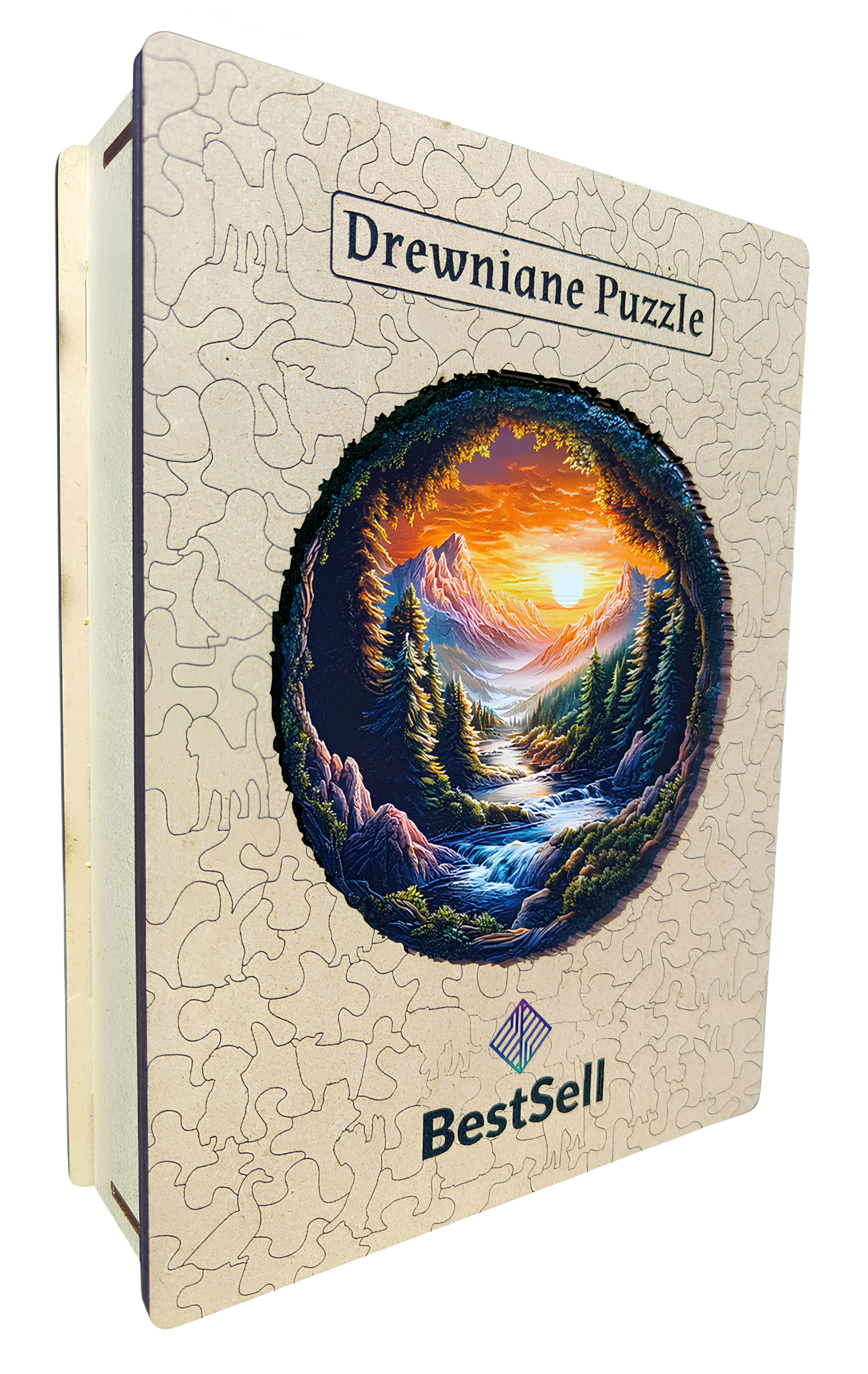 PUZZLE DREWNIANE KRAJOBRAZ - LAS, GÓRY, STRUMIEŃ, UKŁADANKA ZWIERZĘTA DLA DZIECI I DOROSŁYCH + DREWNIANE PUDEŁKO
