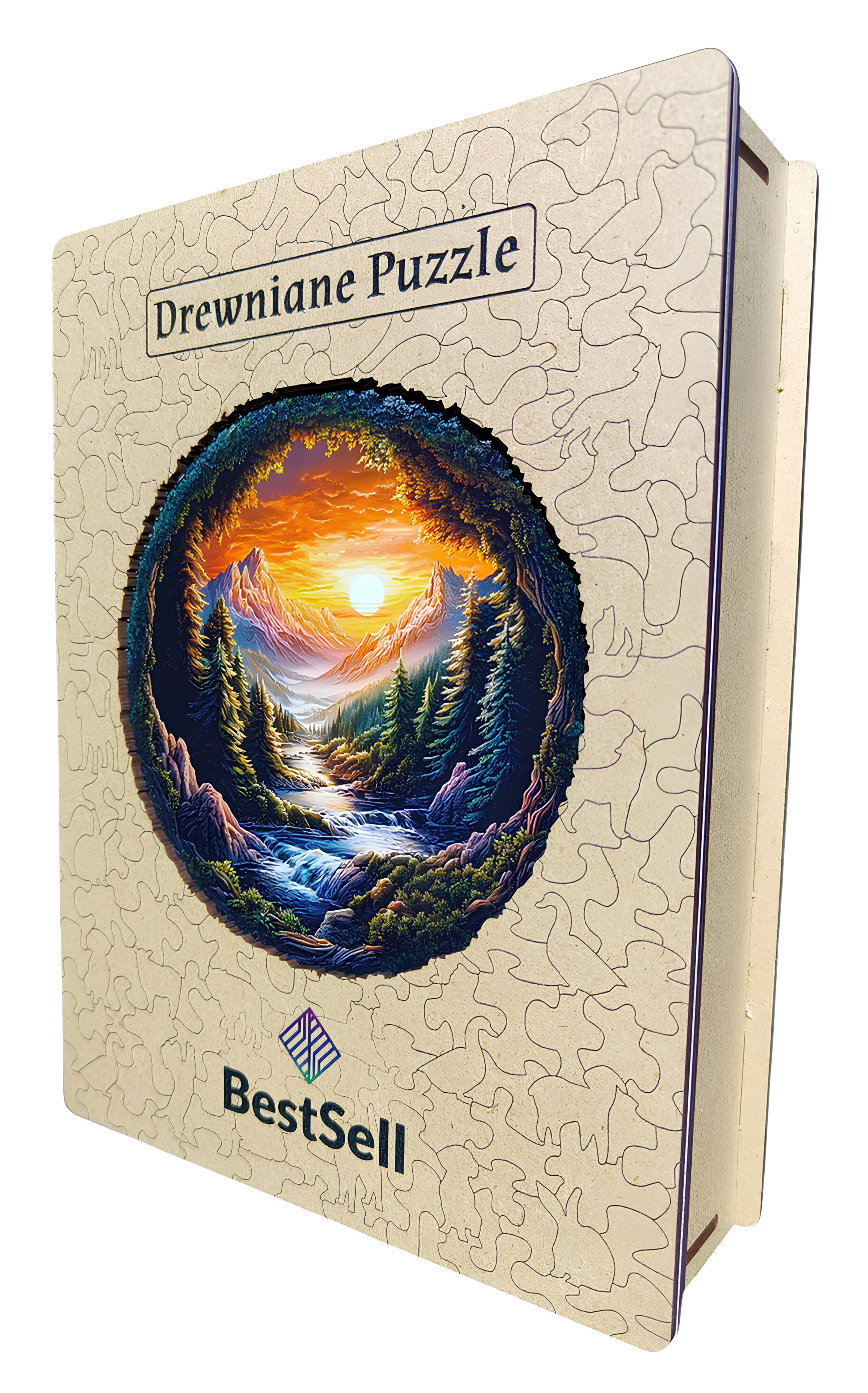 PUZZLE DREWNIANE KRAJOBRAZ - LAS, GÓRY, STRUMIEŃ, UKŁADANKA ZWIERZĘTA DLA DZIECI I DOROSŁYCH + DREWNIANE PUDEŁKO