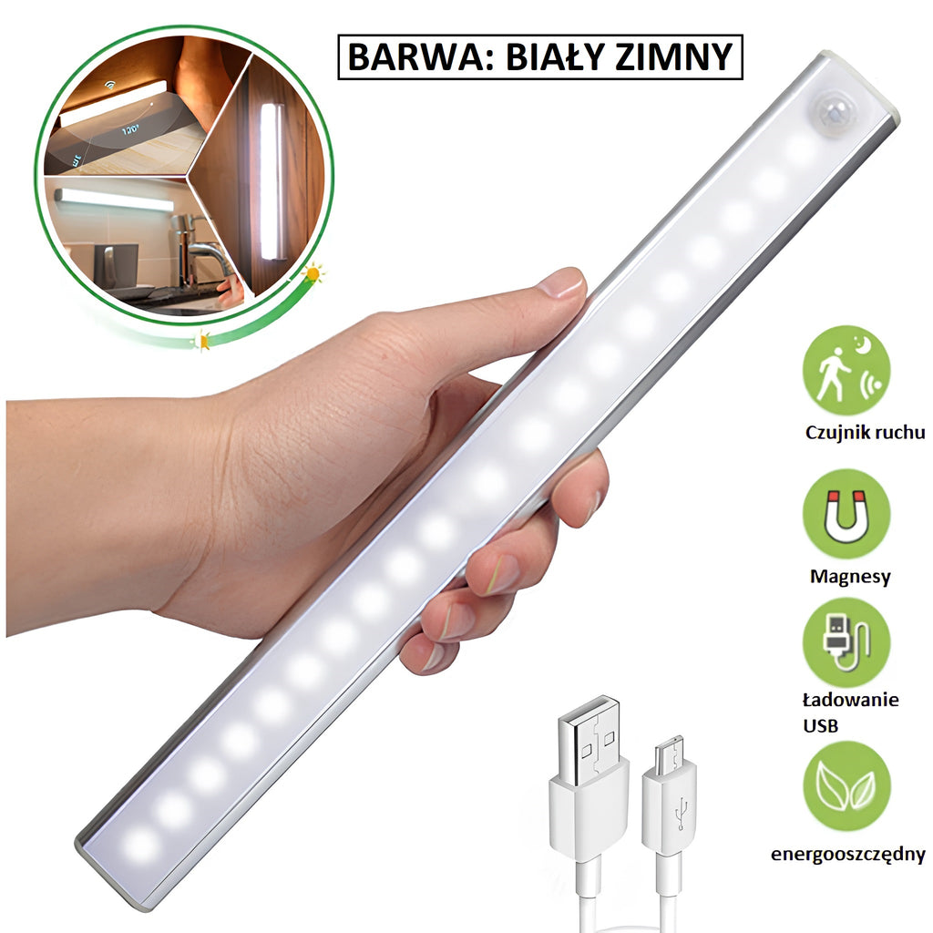 Bezprzewodowa Lampka LED 50 CM Na Magnesy + Czujnik Ruchu Samoprzylepna