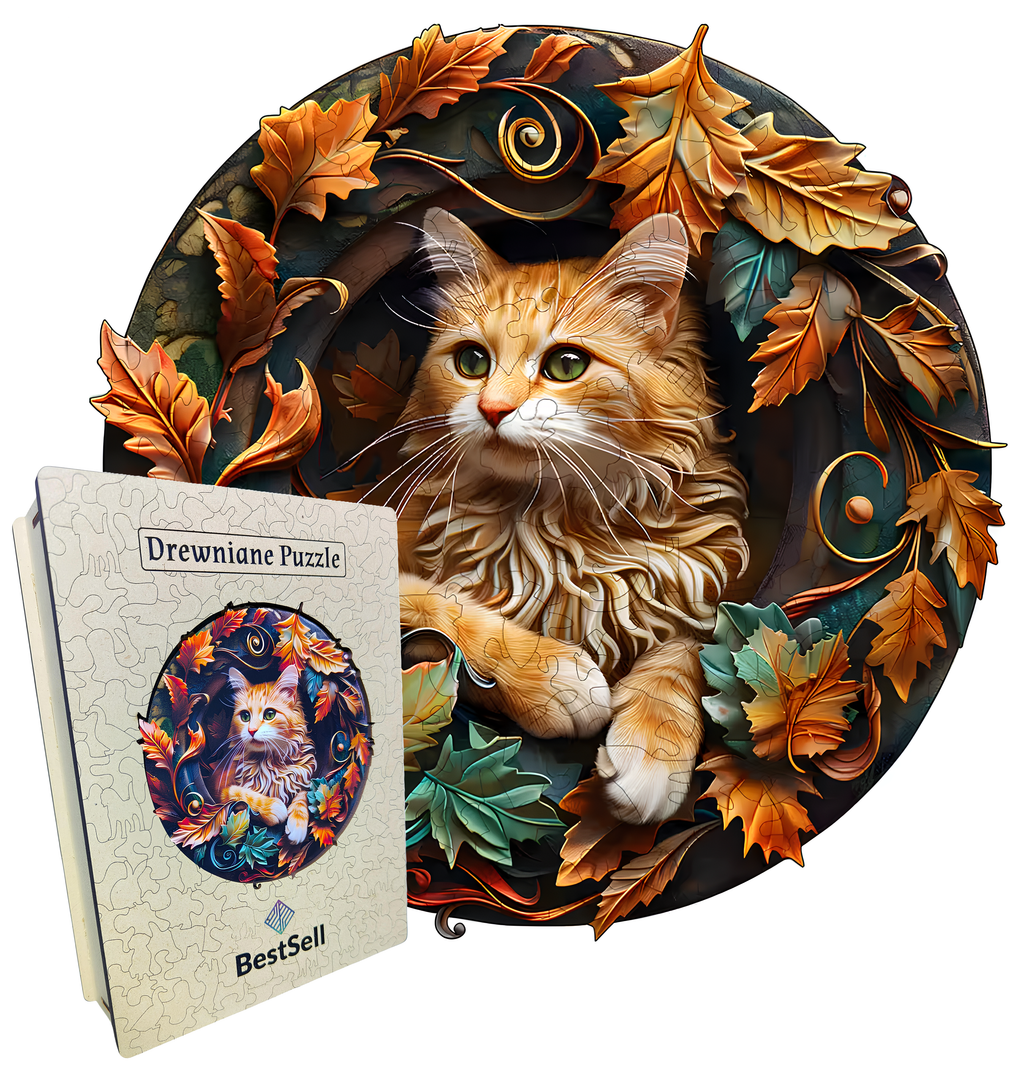 DREWNIANE PUZZLE BESTSELL ZAMYŚLONY KOT - UKŁADANKA PUZZLE W KSZTAŁCIE ZWIERZĄT DLA DZIECI I DOROSŁYCH