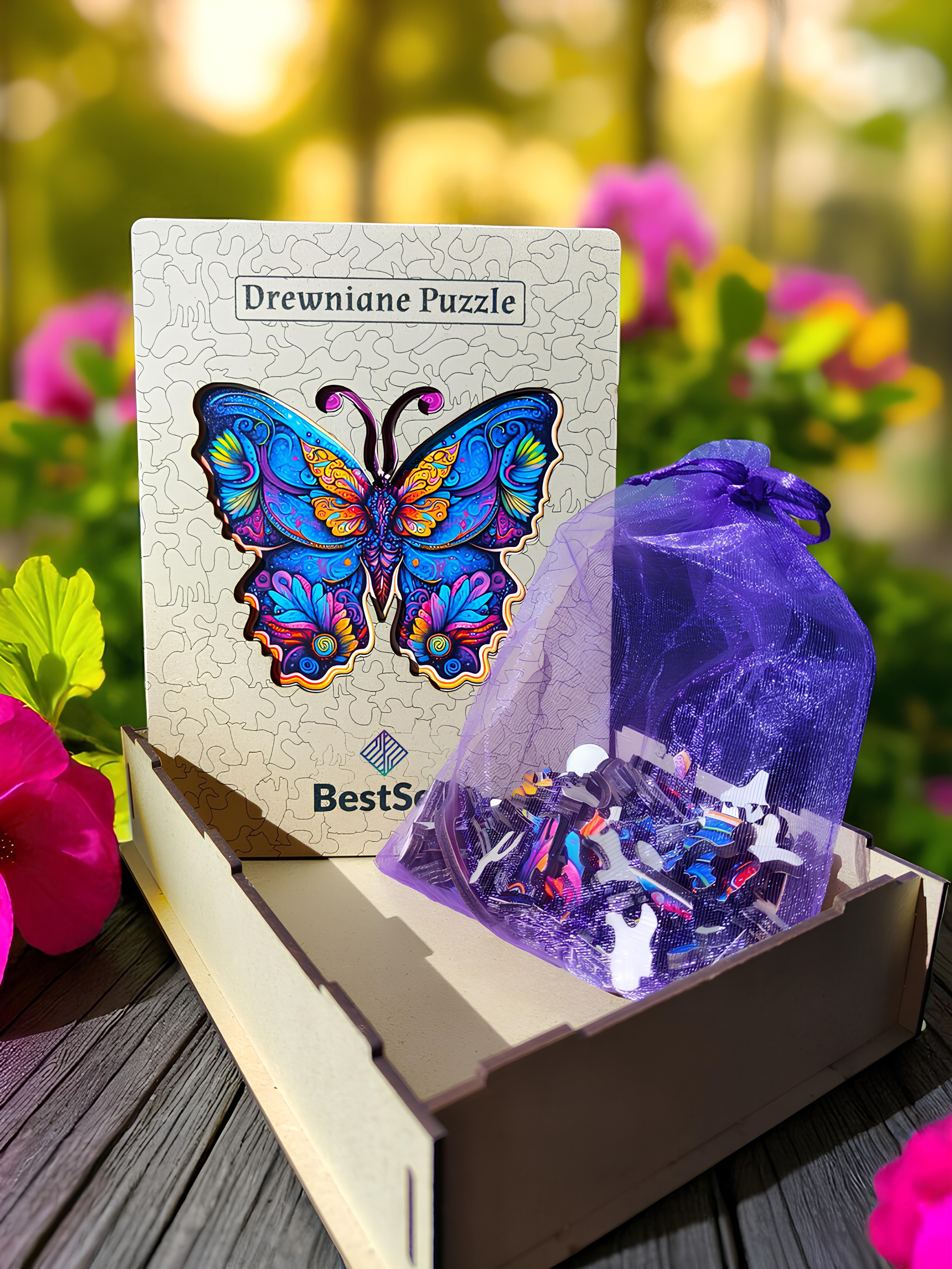 DREWNIANE PUZZLE BESTSELL NIEBIESKI MOTYL - MOTYLEK Z PUZZLI UKŁADANKA DLA DZIECI I DOROSŁYCH NA PREZENT