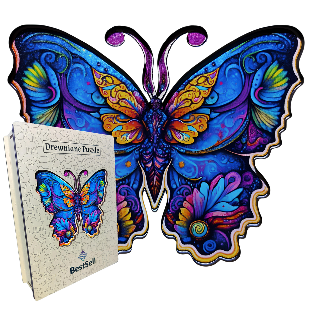 Puzzle Drewniane Niebieski Motyl