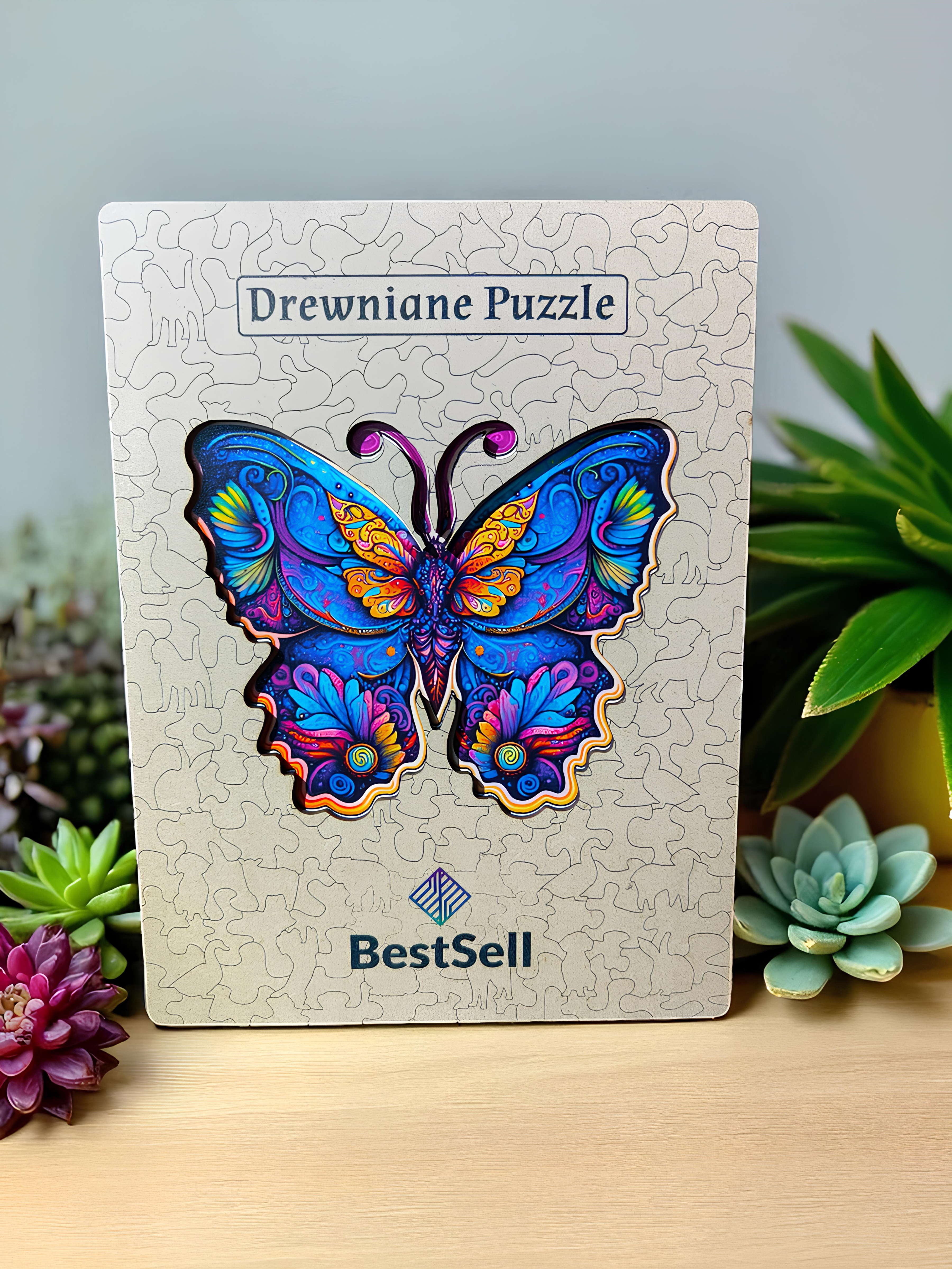 DREWNIANE PUZZLE BESTSELL NIEBIESKI MOTYL - MOTYLEK Z PUZZLI UKŁADANKA DLA DZIECI I DOROSŁYCH NA PREZENT