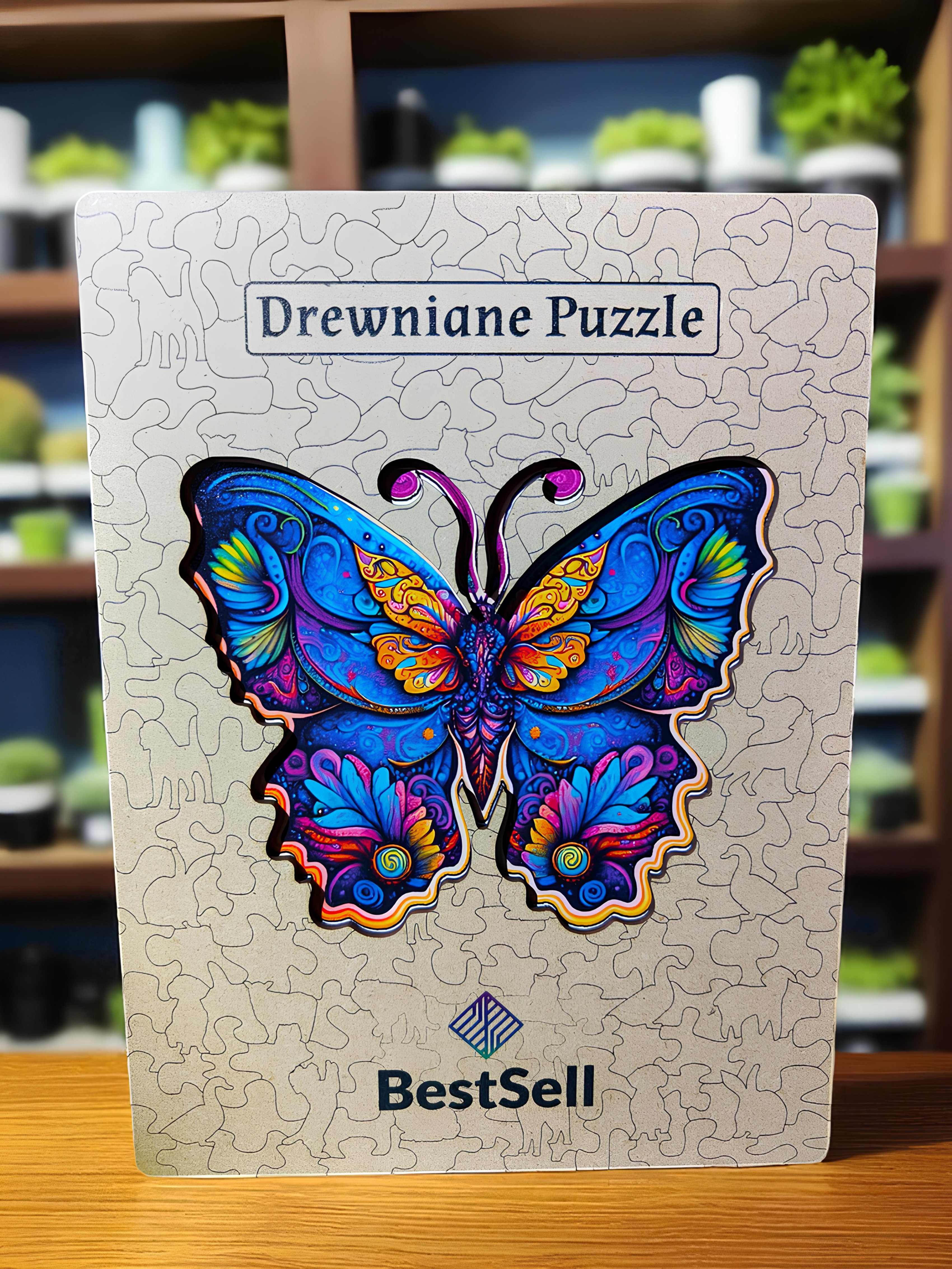 DREWNIANE PUZZLE BESTSELL NIEBIESKI MOTYL - MOTYLEK Z PUZZLI UKŁADANKA DLA DZIECI I DOROSŁYCH NA PREZENT