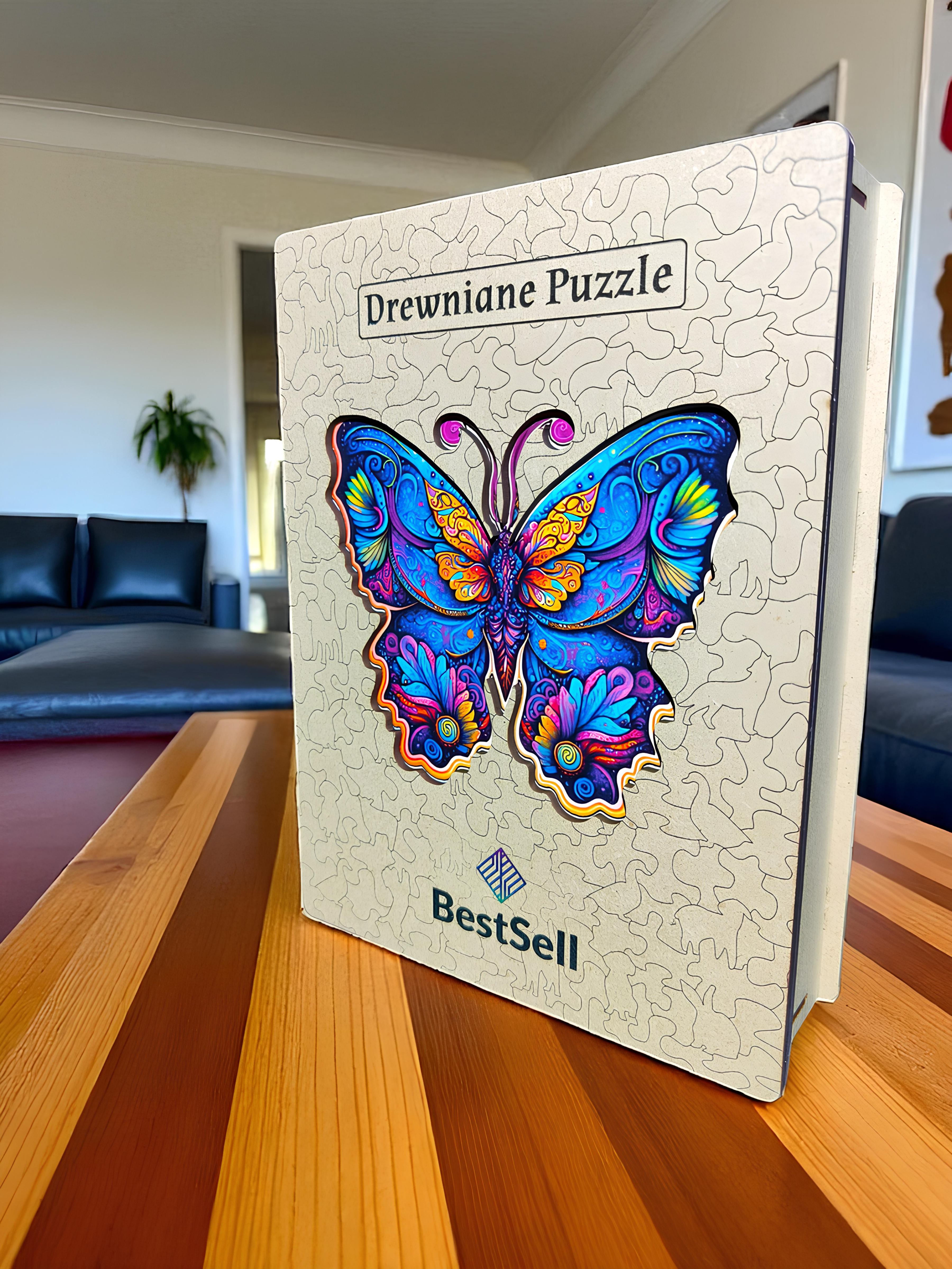 DREWNIANE PUZZLE BESTSELL NIEBIESKI MOTYL - MOTYLEK Z PUZZLI UKŁADANKA DLA DZIECI I DOROSŁYCH NA PREZENT