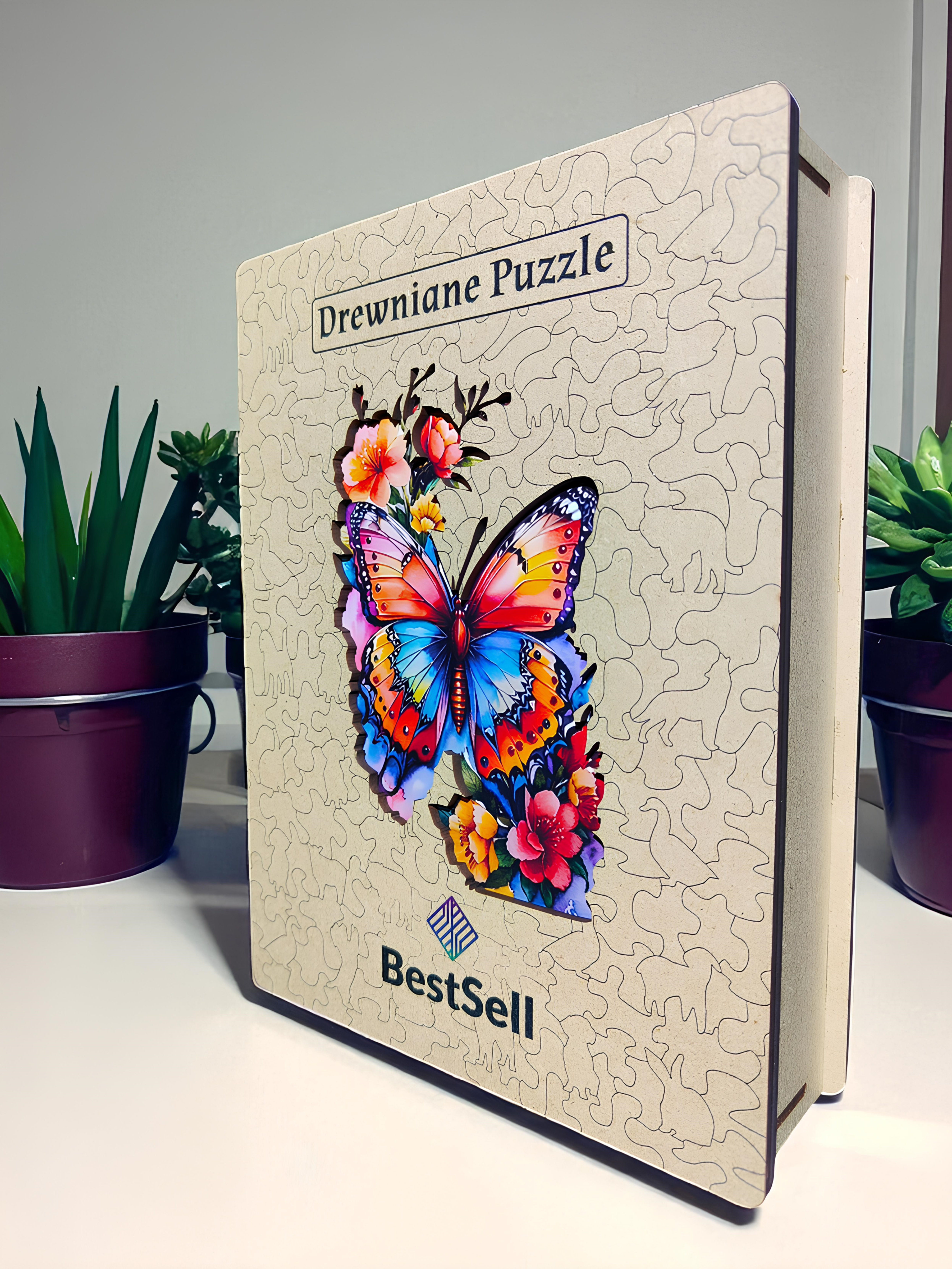 DREWNIANE PUZZLE BESTSELL KOLOROWY MOTYL W KWIATACH - UKŁADANKA ZWIERZĘTA Z PUZZLI DLA DZIECI I DOROSŁYCH