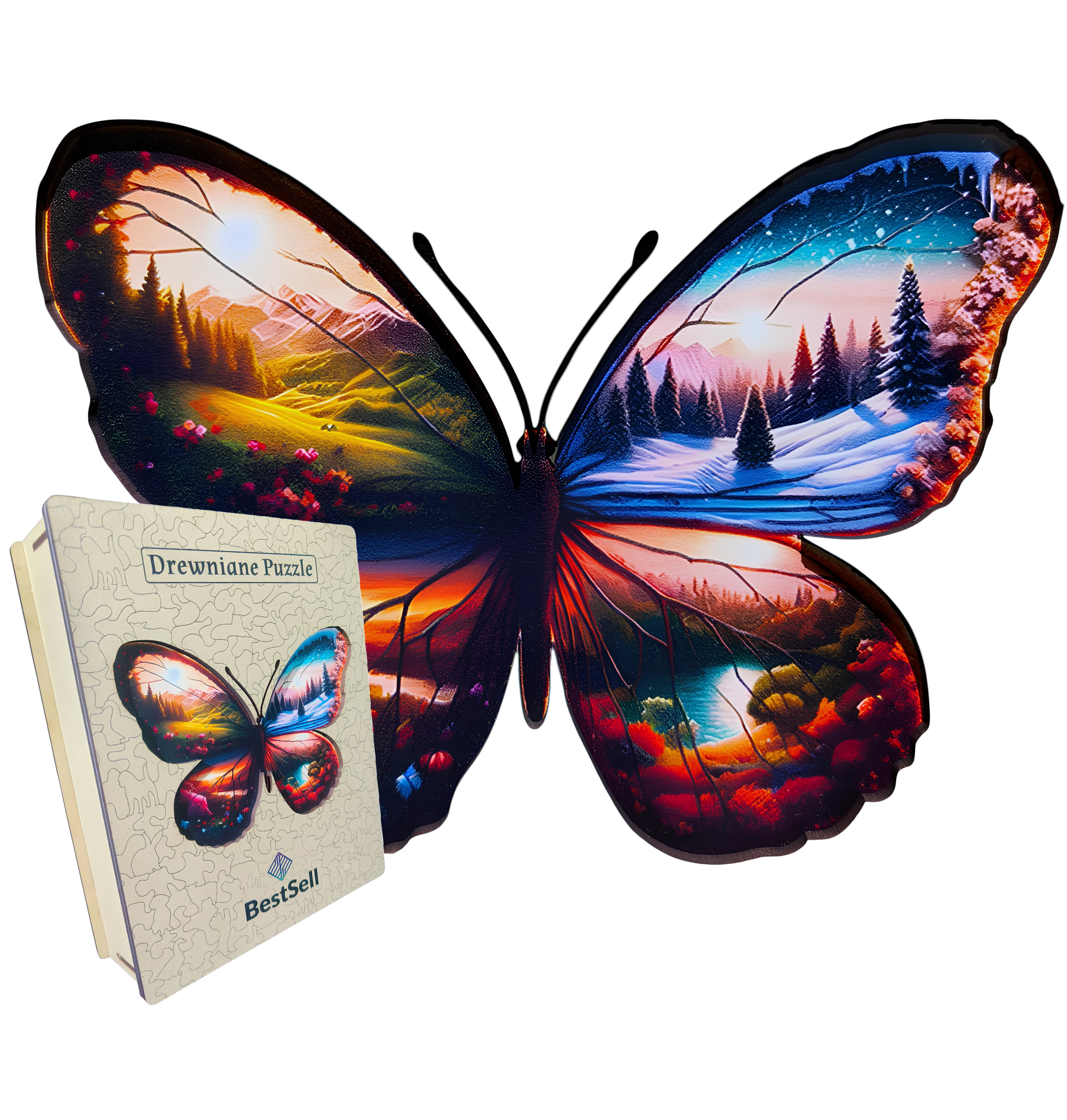 PUZZLE DREWNIANE MOTYL CZTERY PORY ROKU - PUZZLE ZWIERZĘTA UKŁADANKA DLA DZIECI DOROSŁYCH