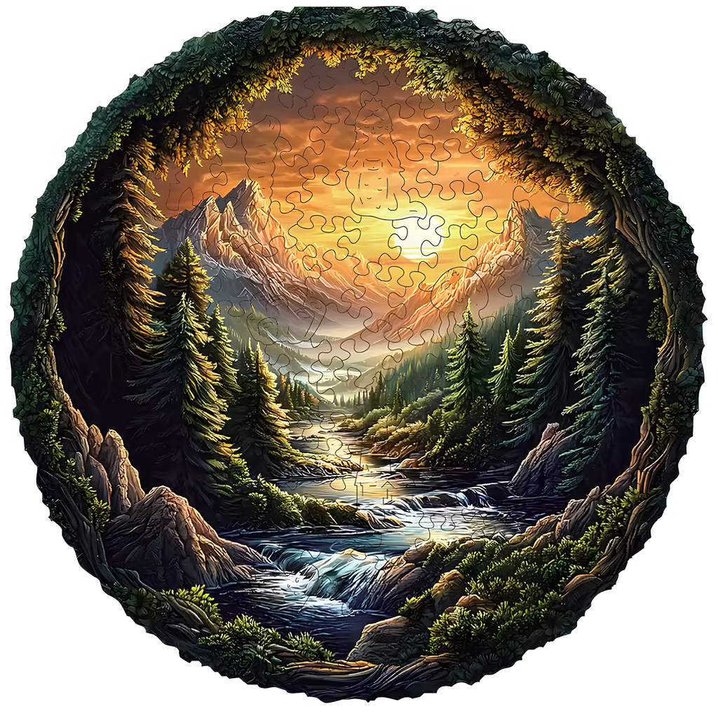 PUZZLE DREWNIANE KRAJOBRAZ - LAS, GÓRY, STRUMIEŃ, UKŁADANKA ZWIERZĘTA DLA DZIECI I DOROSŁYCH + DREWNIANE PUDEŁKO