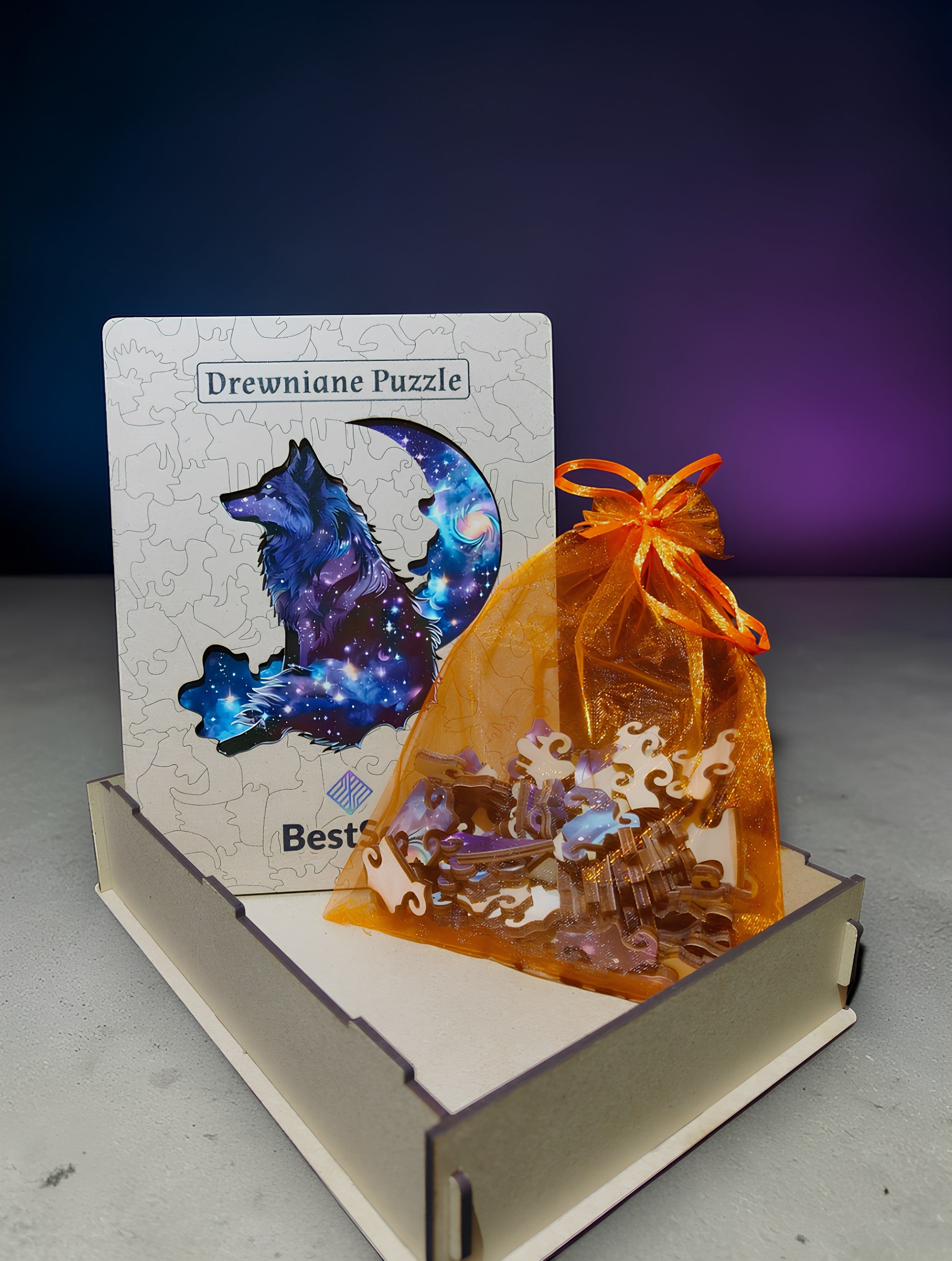 Puzzle Drewniane Wilk w Nocy