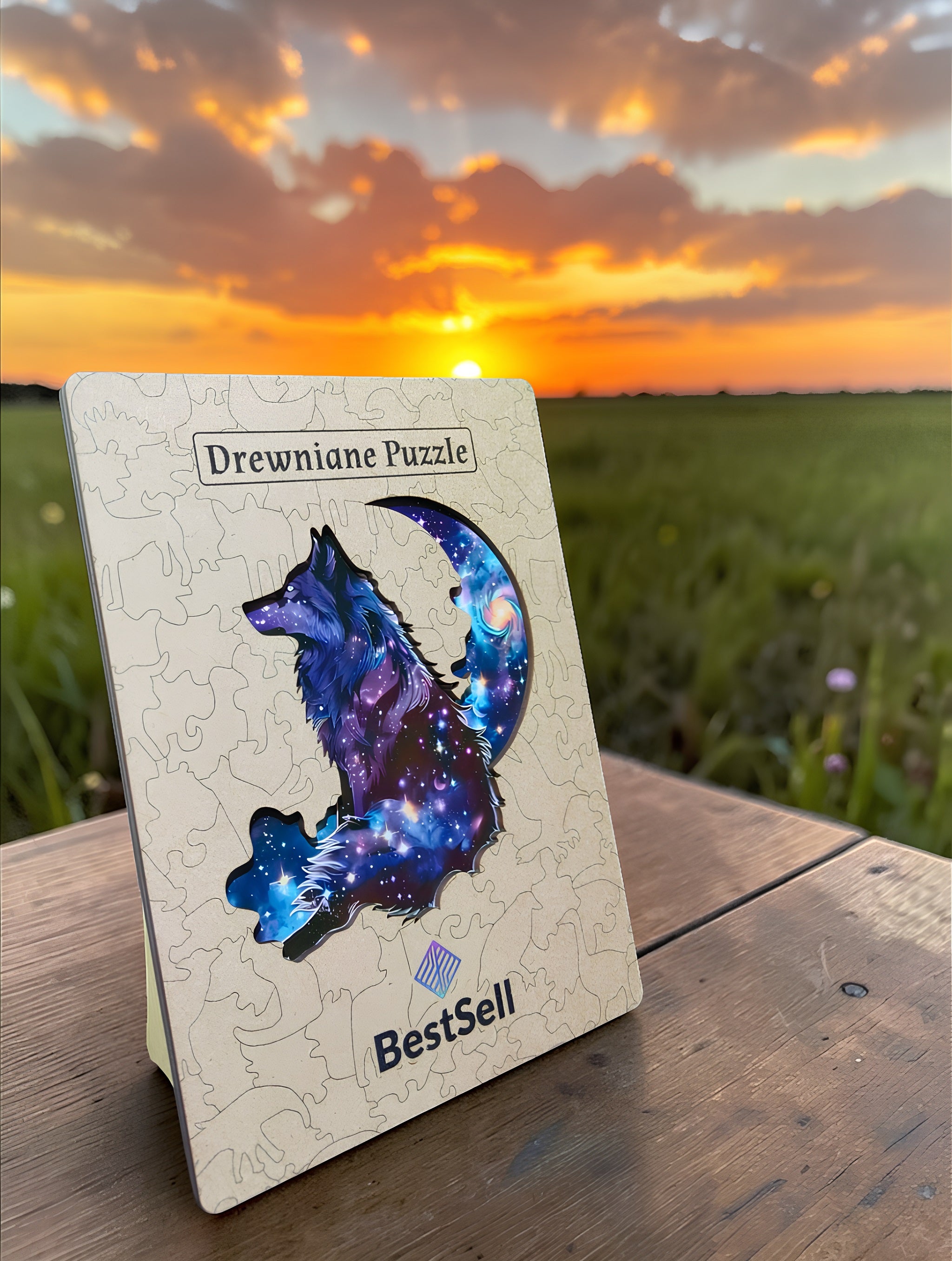 Puzzle Drewniane Wilk w Nocy