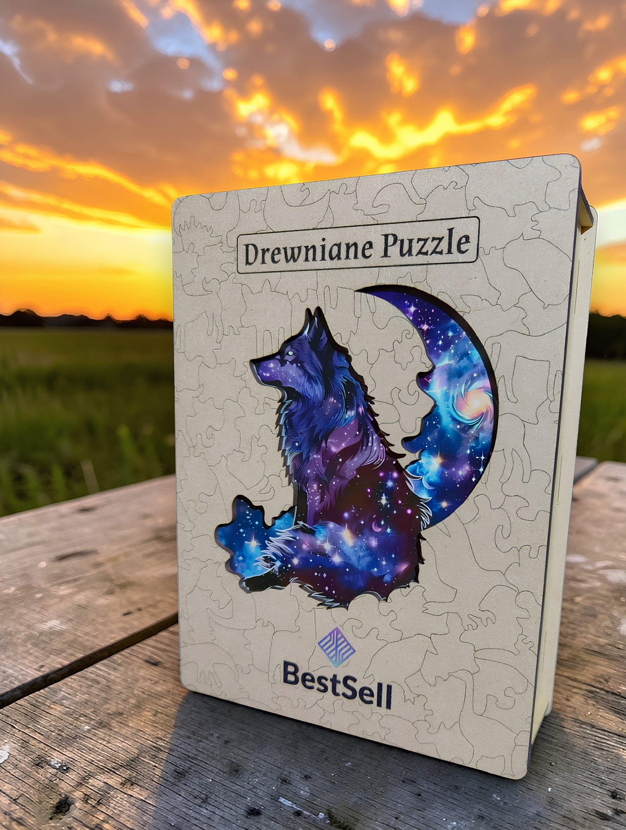 Puzzle Drewniane Wilk w Nocy