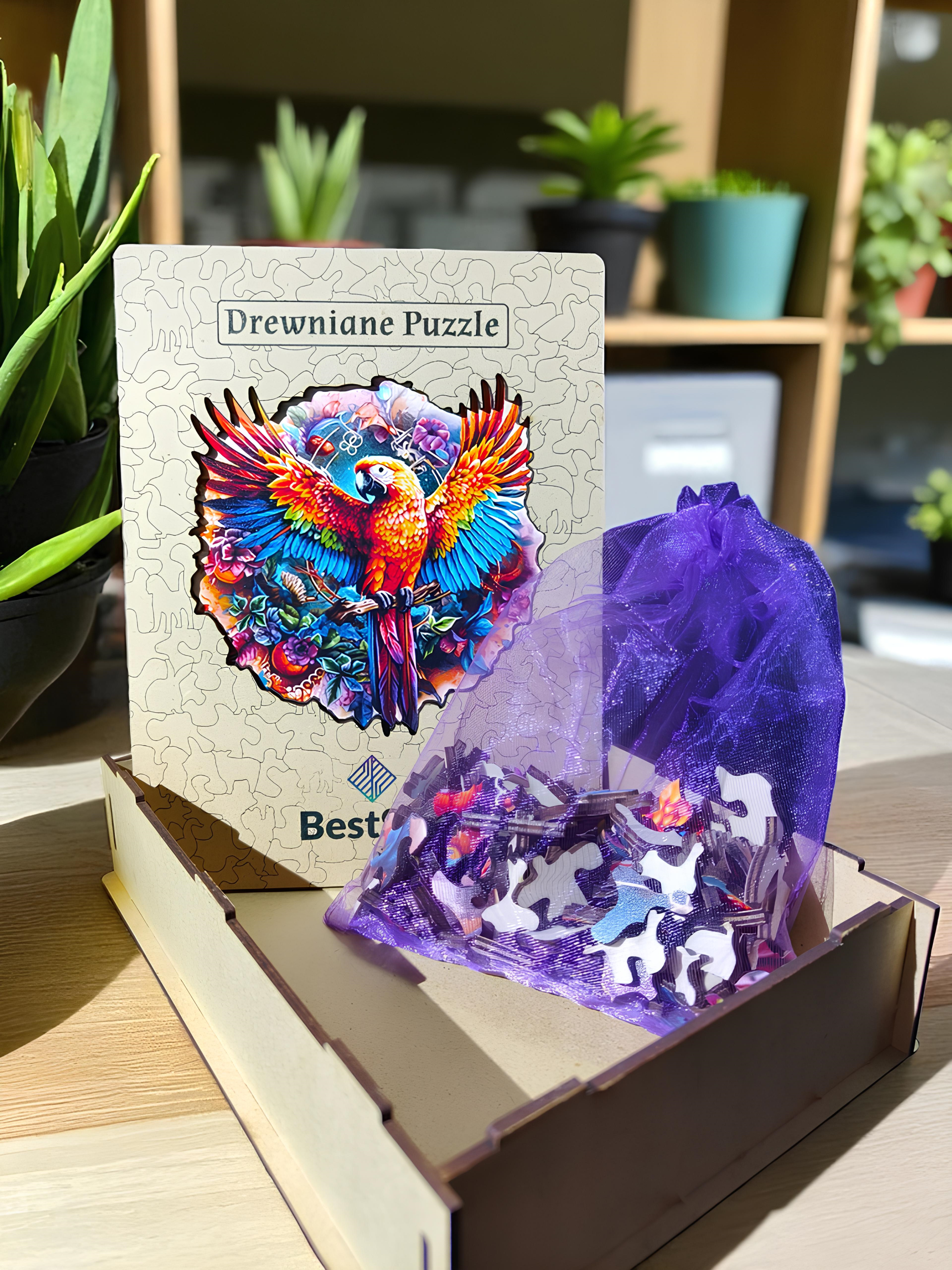 DREWNIANE PUZZLE BESTSELL RAJSKA PAPUGA - UKŁADANKA PTAK ZWIERZĘTA DLA DZIECI I DOROSŁYCH