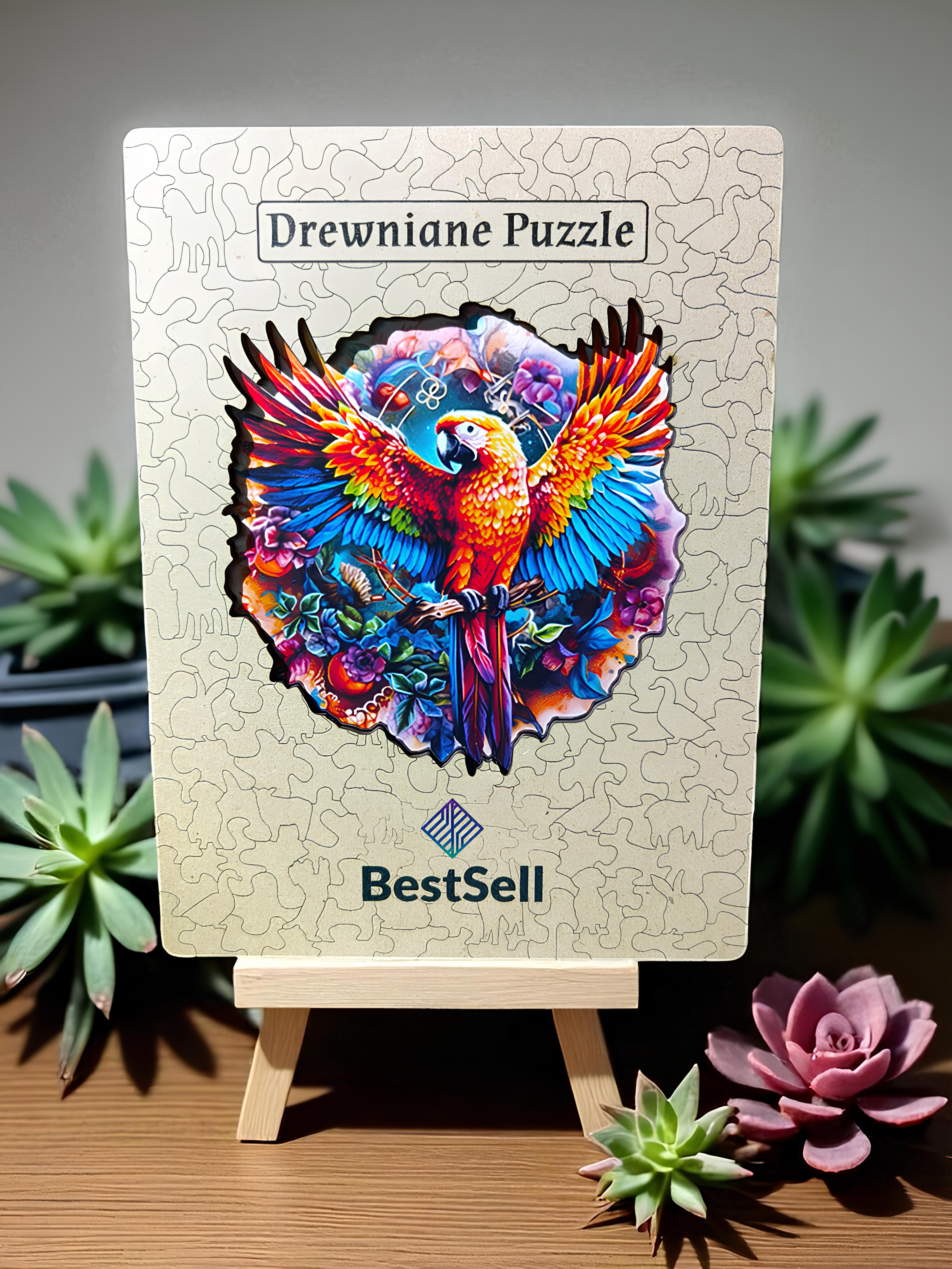 DREWNIANE PUZZLE BESTSELL RAJSKA PAPUGA - UKŁADANKA PTAK ZWIERZĘTA DLA DZIECI I DOROSŁYCH