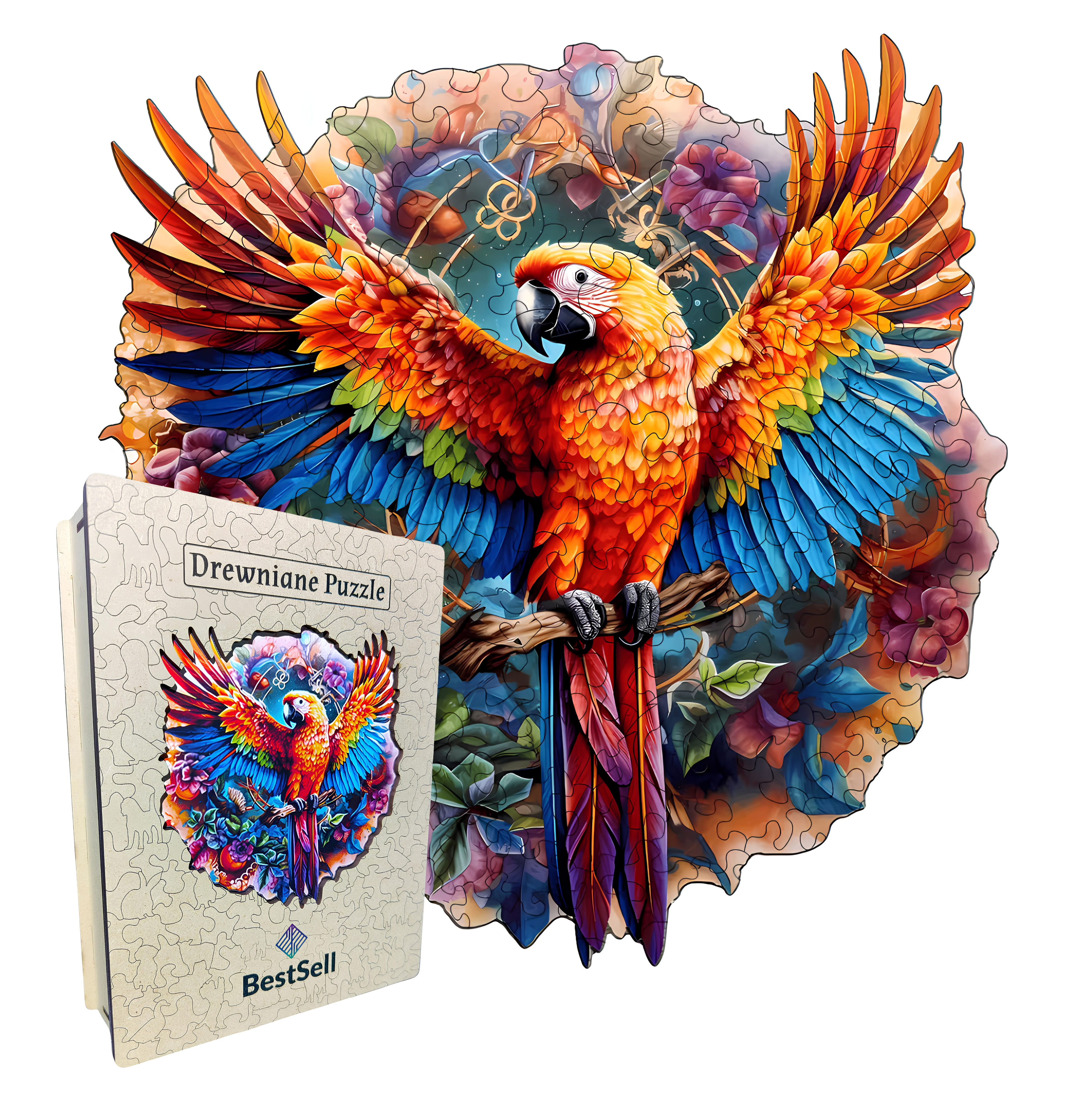 DREWNIANE PUZZLE BESTSELL RAJSKA PAPUGA - UKŁADANKA PTAK ZWIERZĘTA DLA DZIECI I DOROSŁYCH