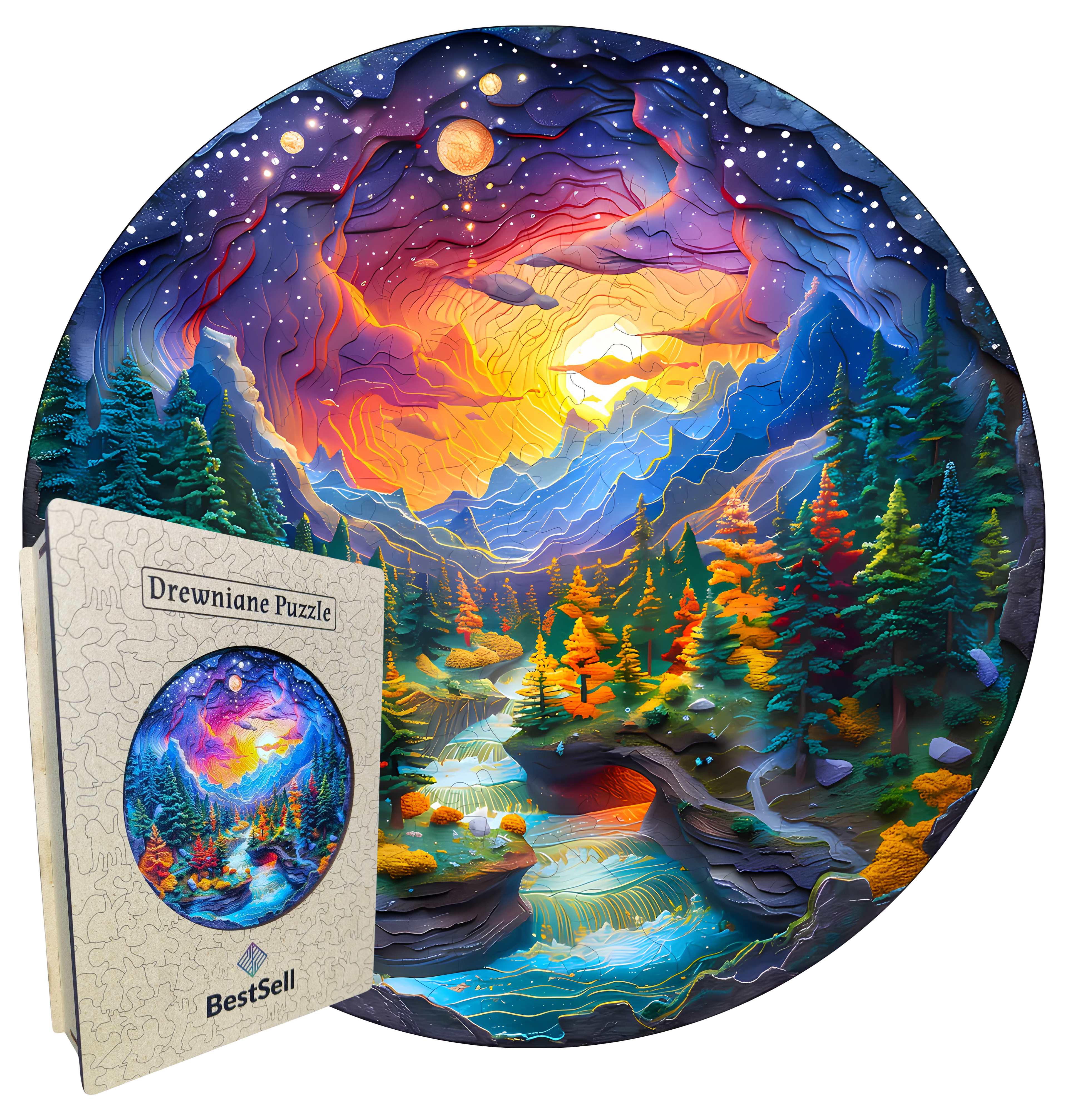 Puzzle Drewniane Kolorowy Krajobraz Fantasy