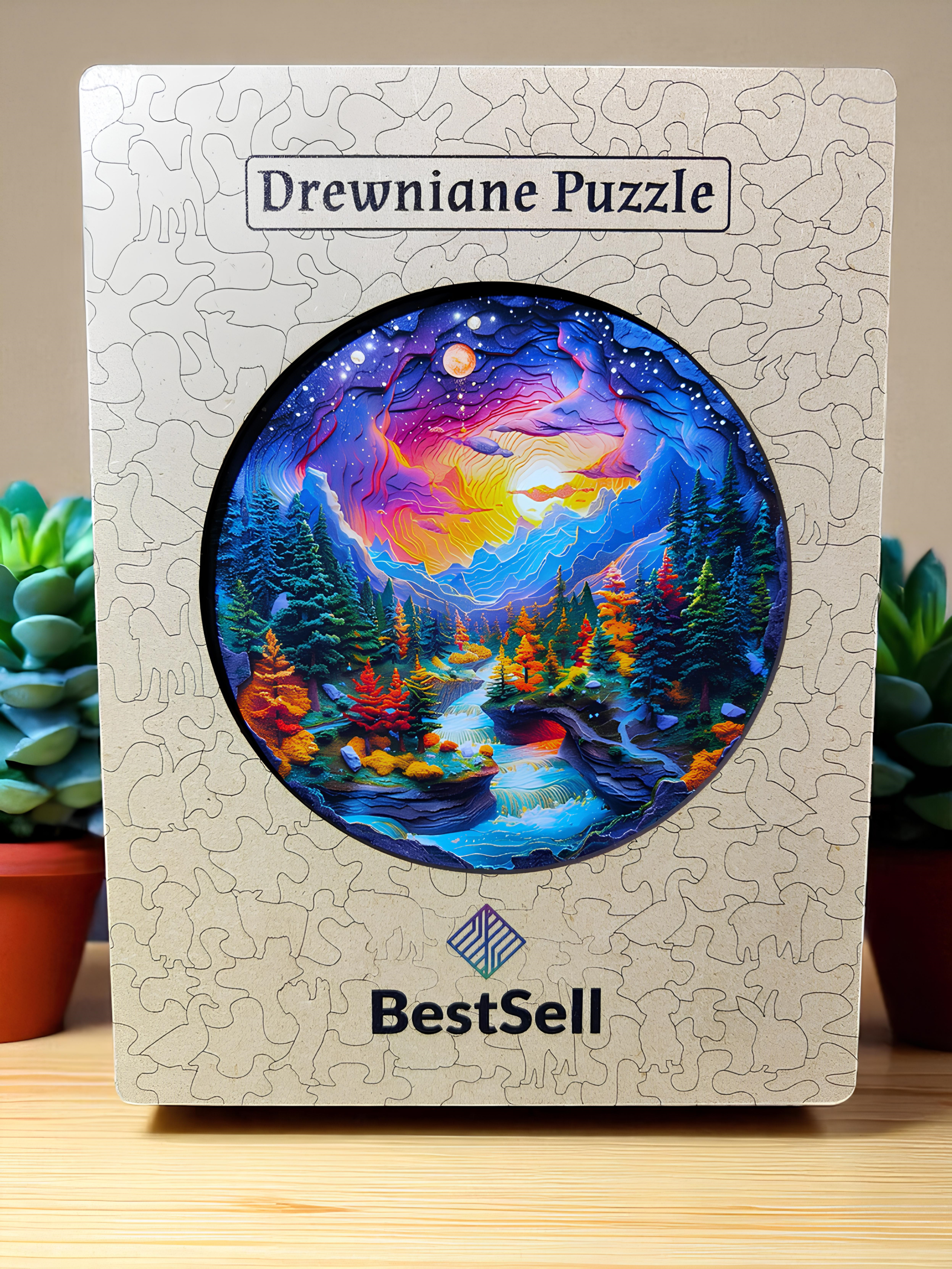 Puzzle Drewniane Kolorowy Krajobraz Fantasy