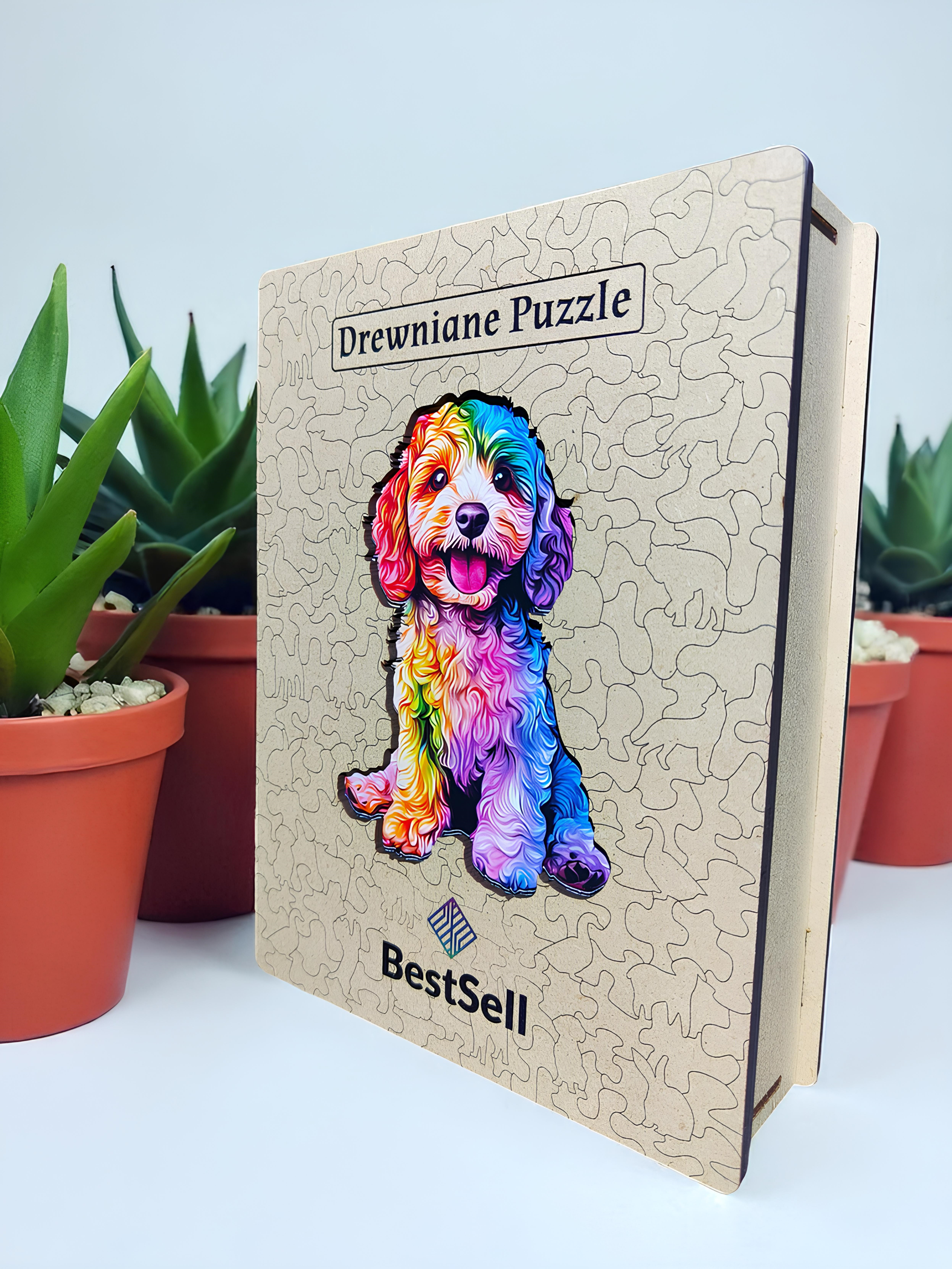 DREWNIANE PUZZLE BESTSELL KOLOROWY PIES PIESEK - UKŁADANKA NA PREZENT URODZINOWY DLA DZIECI I DOROSŁYCH
